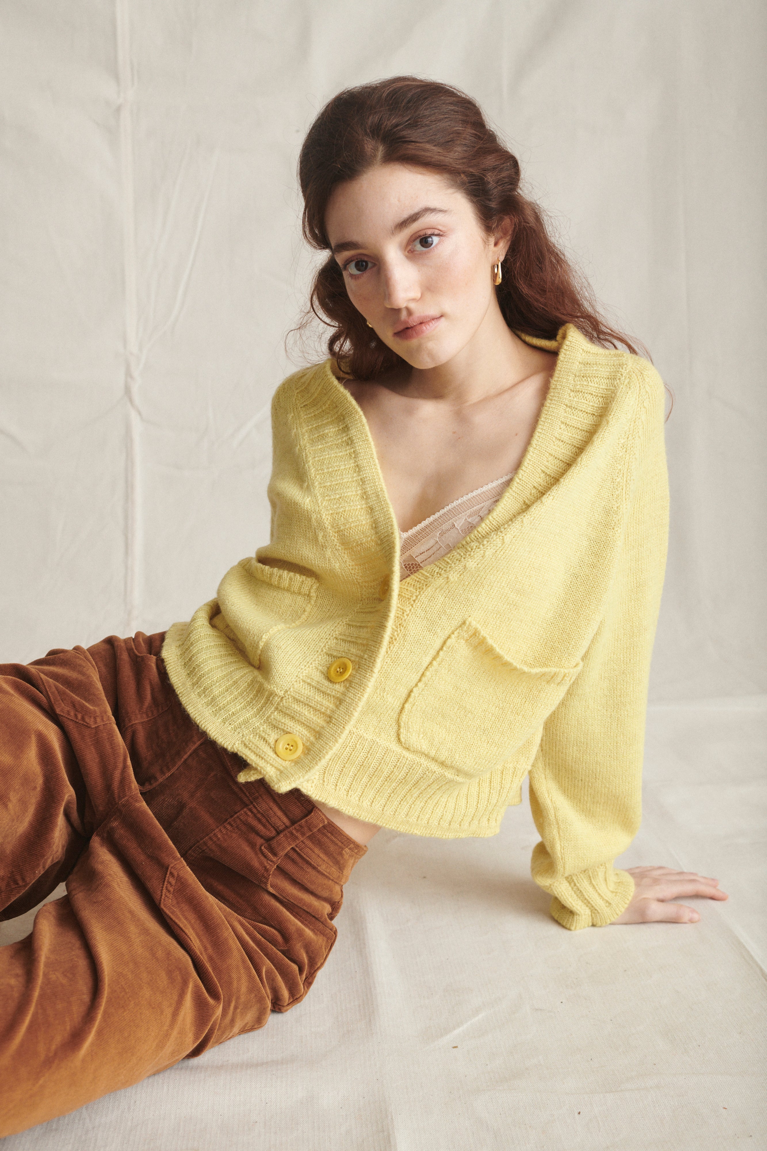 Ingleton Crop Cardigan in Lemon