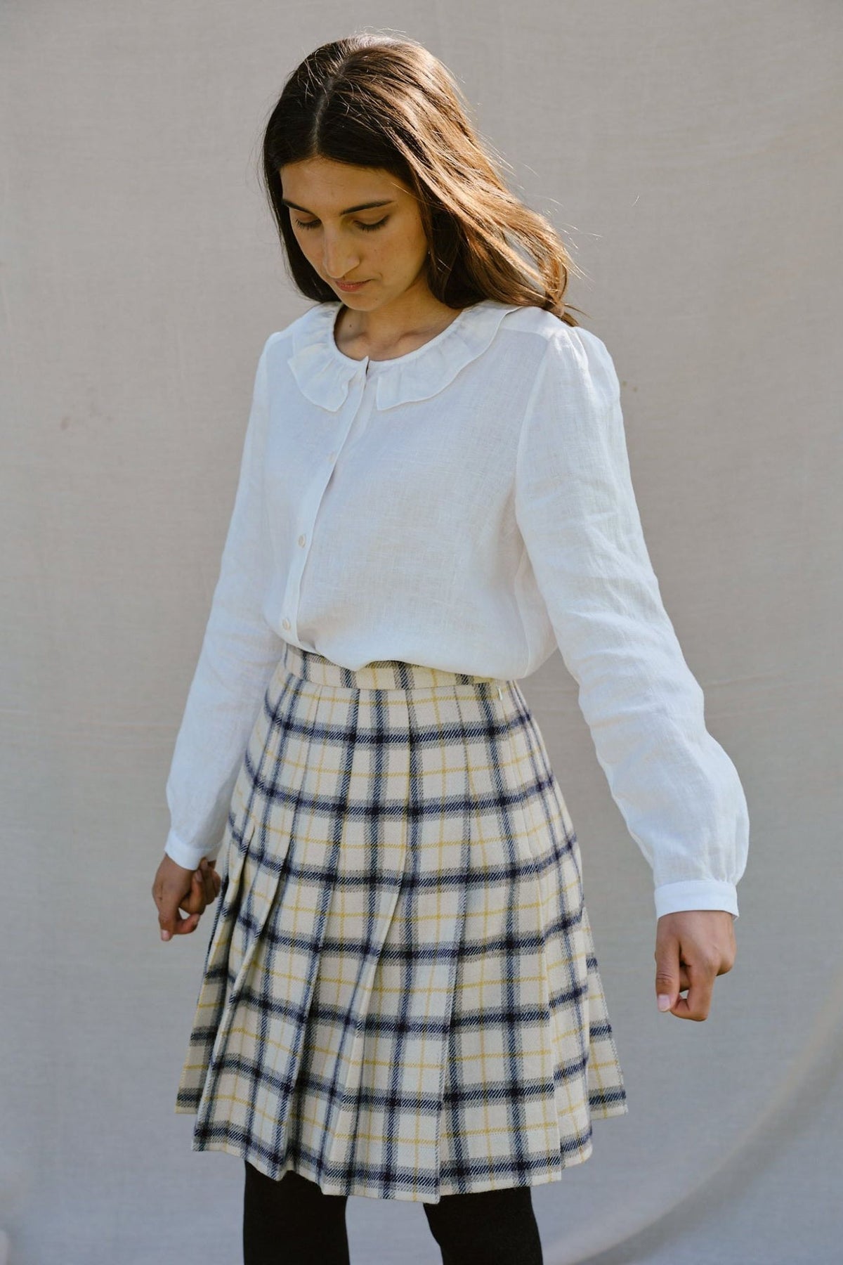 Bellingham Pleated Skirt in Yolk Check