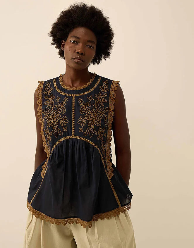 East Winnie Broderie Cotton Top Blue