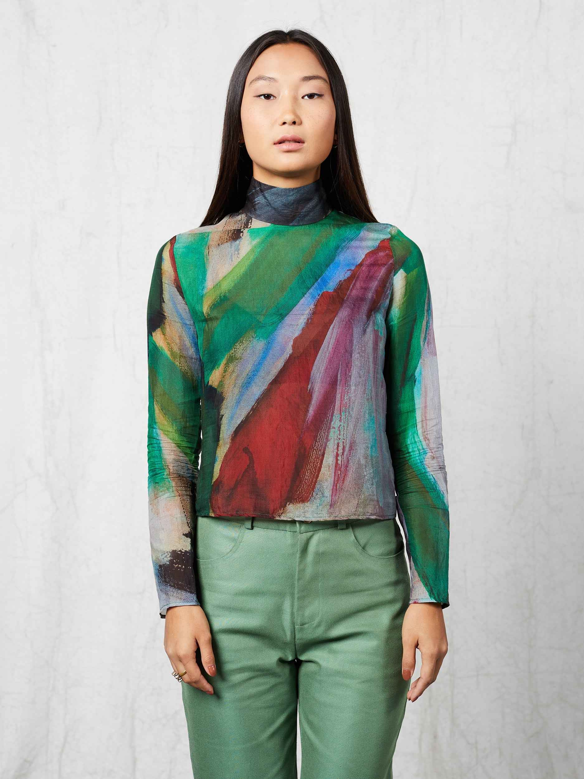 Pokhara Sheer Mock Neck Top