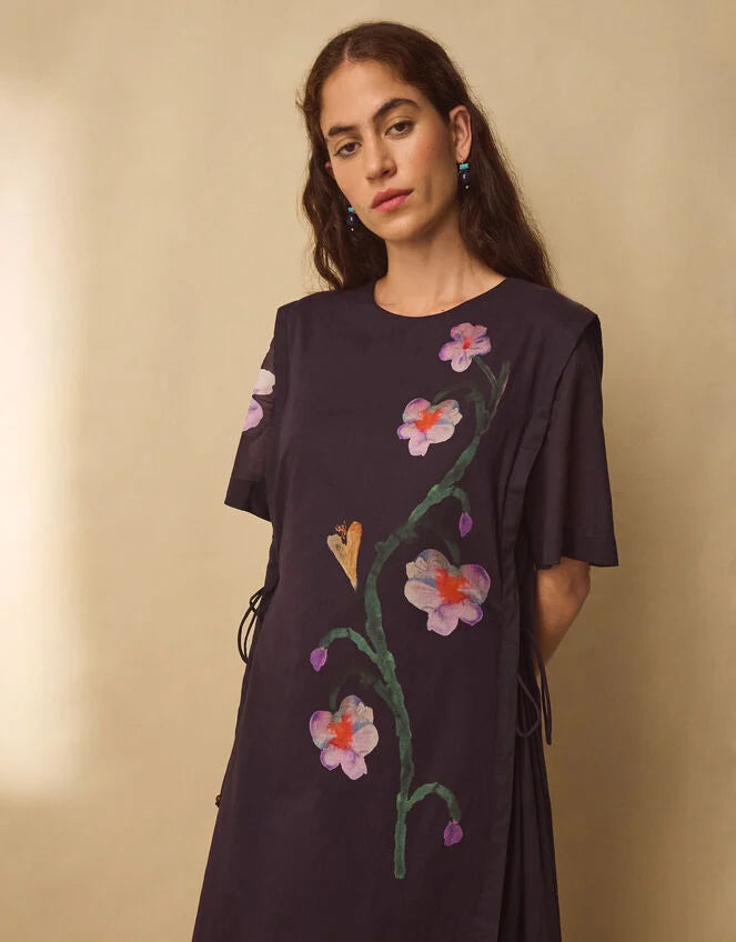 East Filipa Watercolour Floral Midi Dress Blue