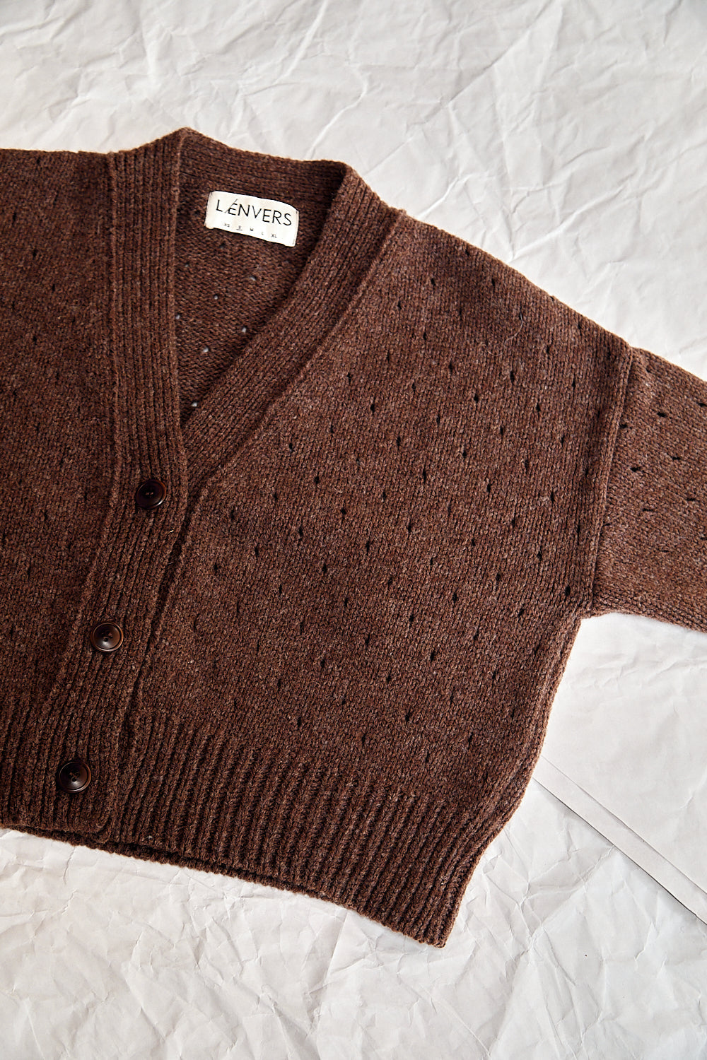KATRINA Open Weave Cardigan in Merino Wool - Chocolate