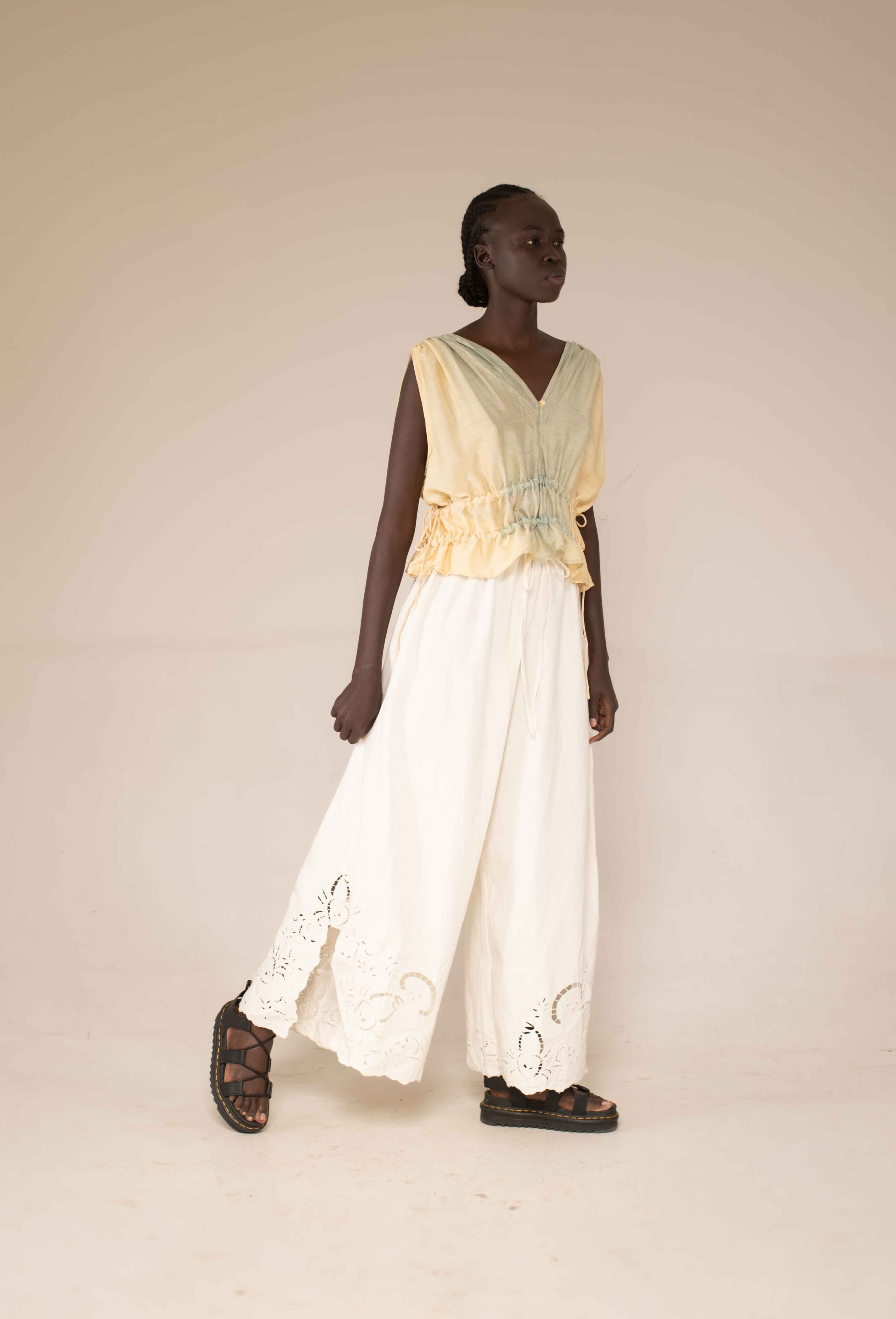 Wide leg pants- Crab cut out embroidery