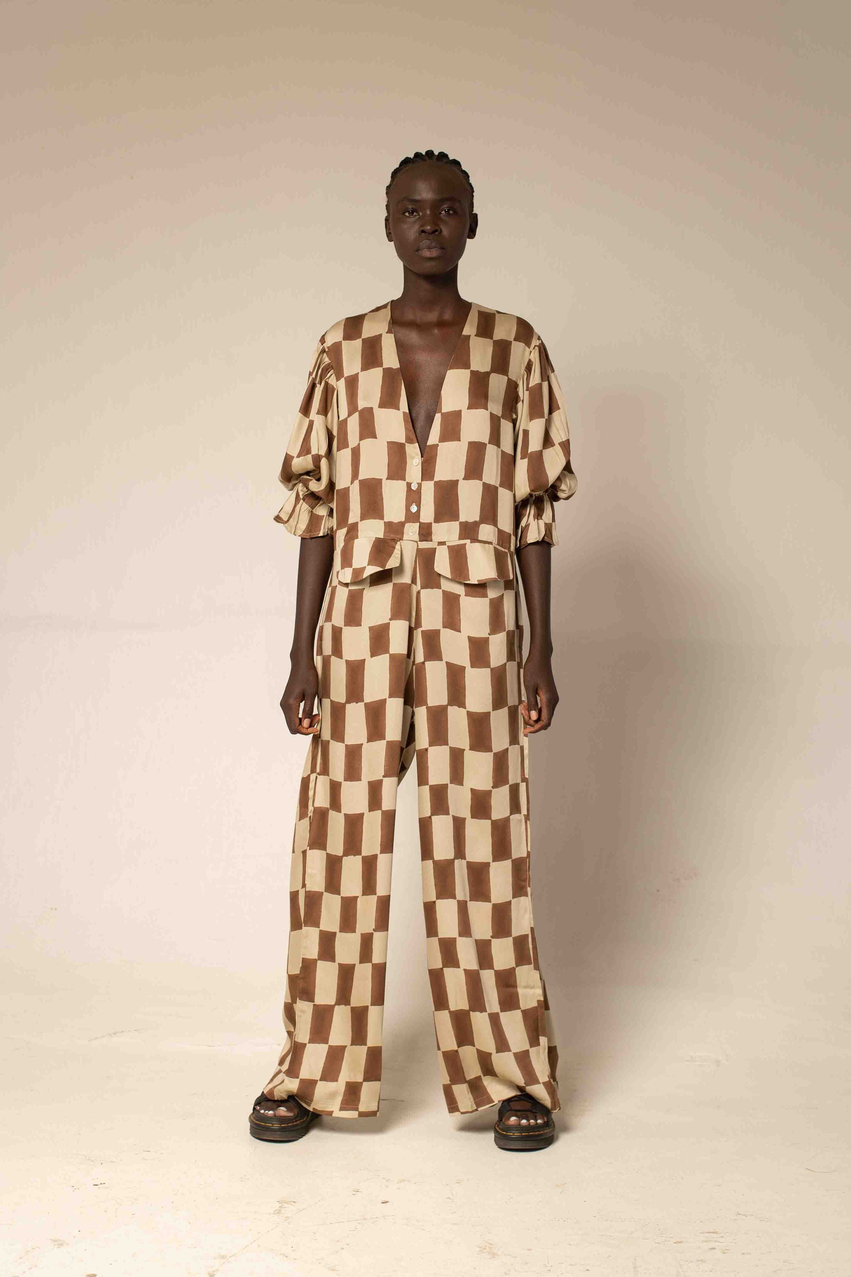 Jumpsuit - block print mocha