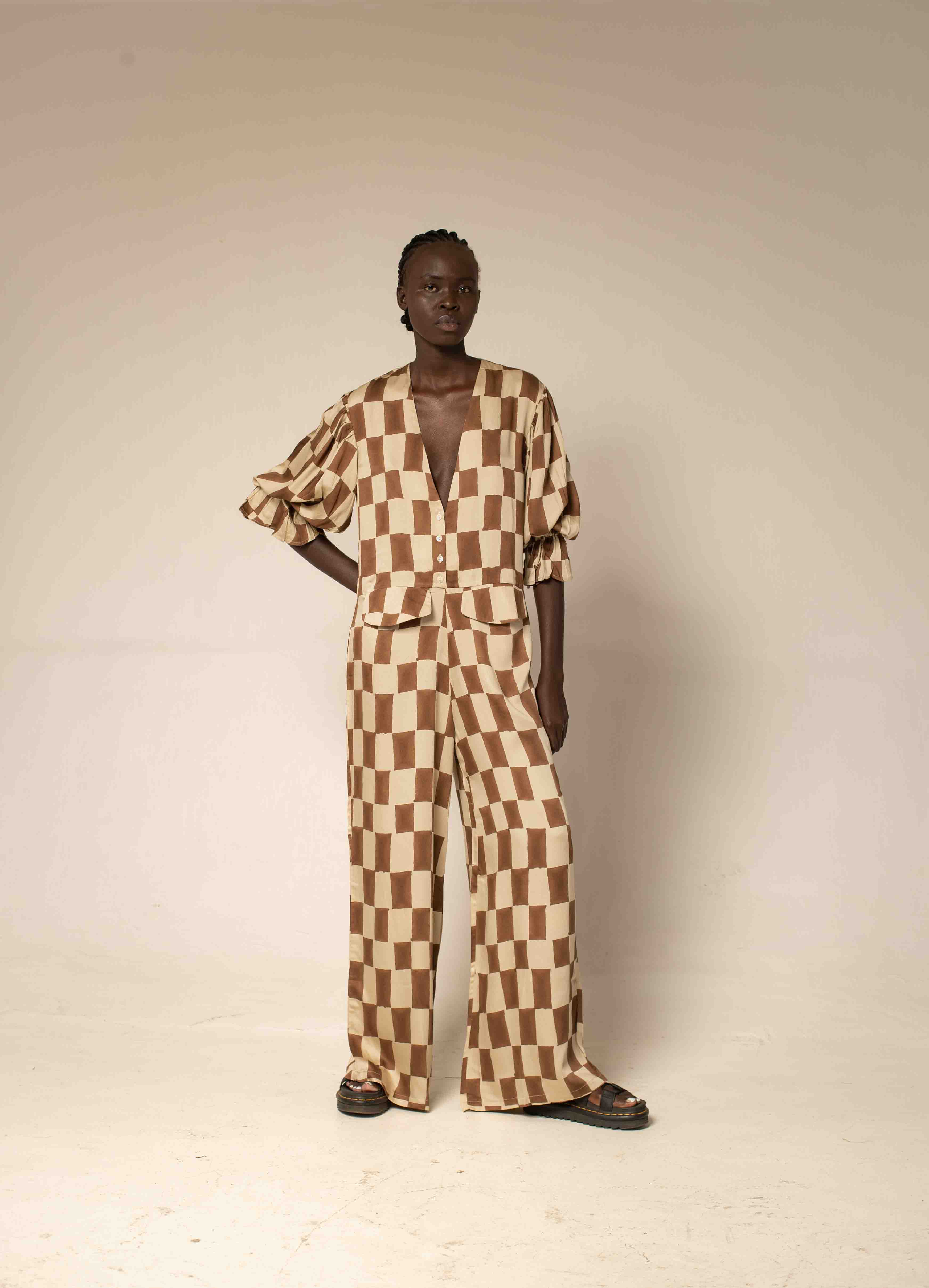 Jumpsuit - block print mocha