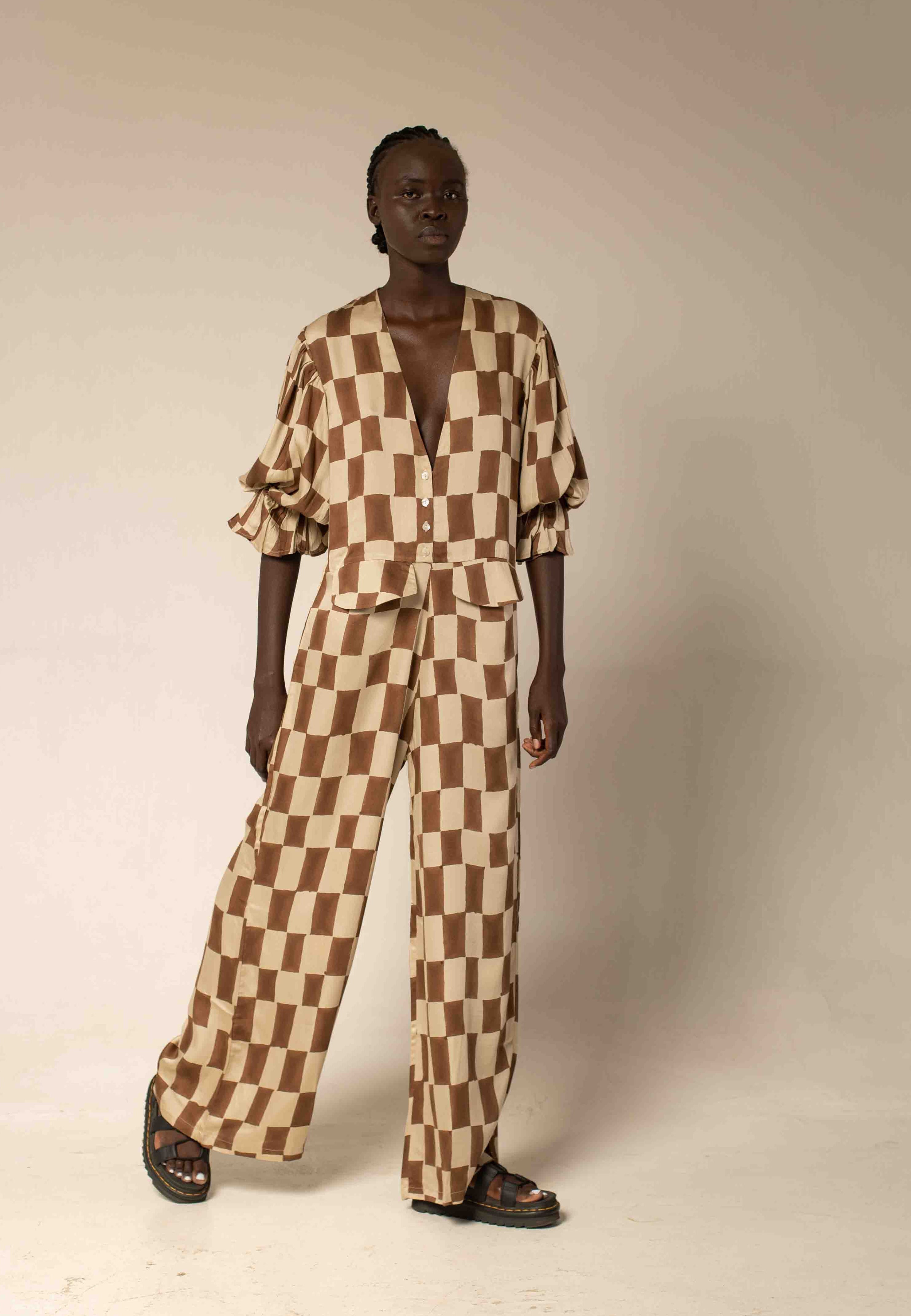 Jumpsuit - block print mocha
