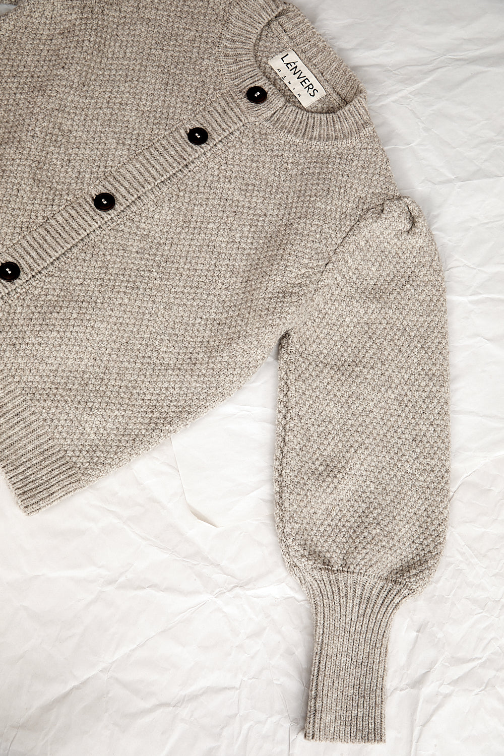 ANAIS Puff Sleeve Cardigan in Merino Wool - Beige