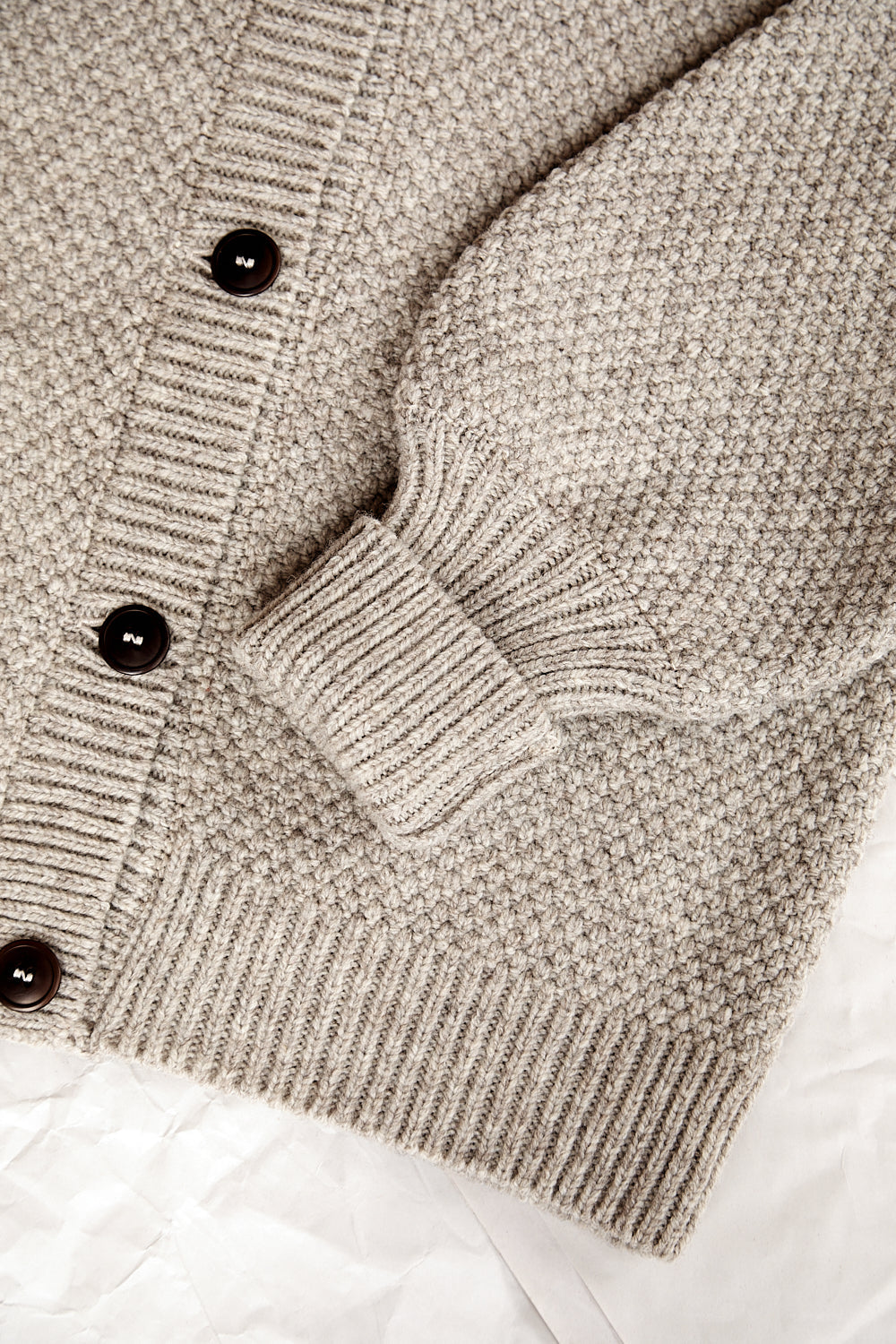 ANAIS Puff Sleeve Cardigan in Merino Wool - Beige