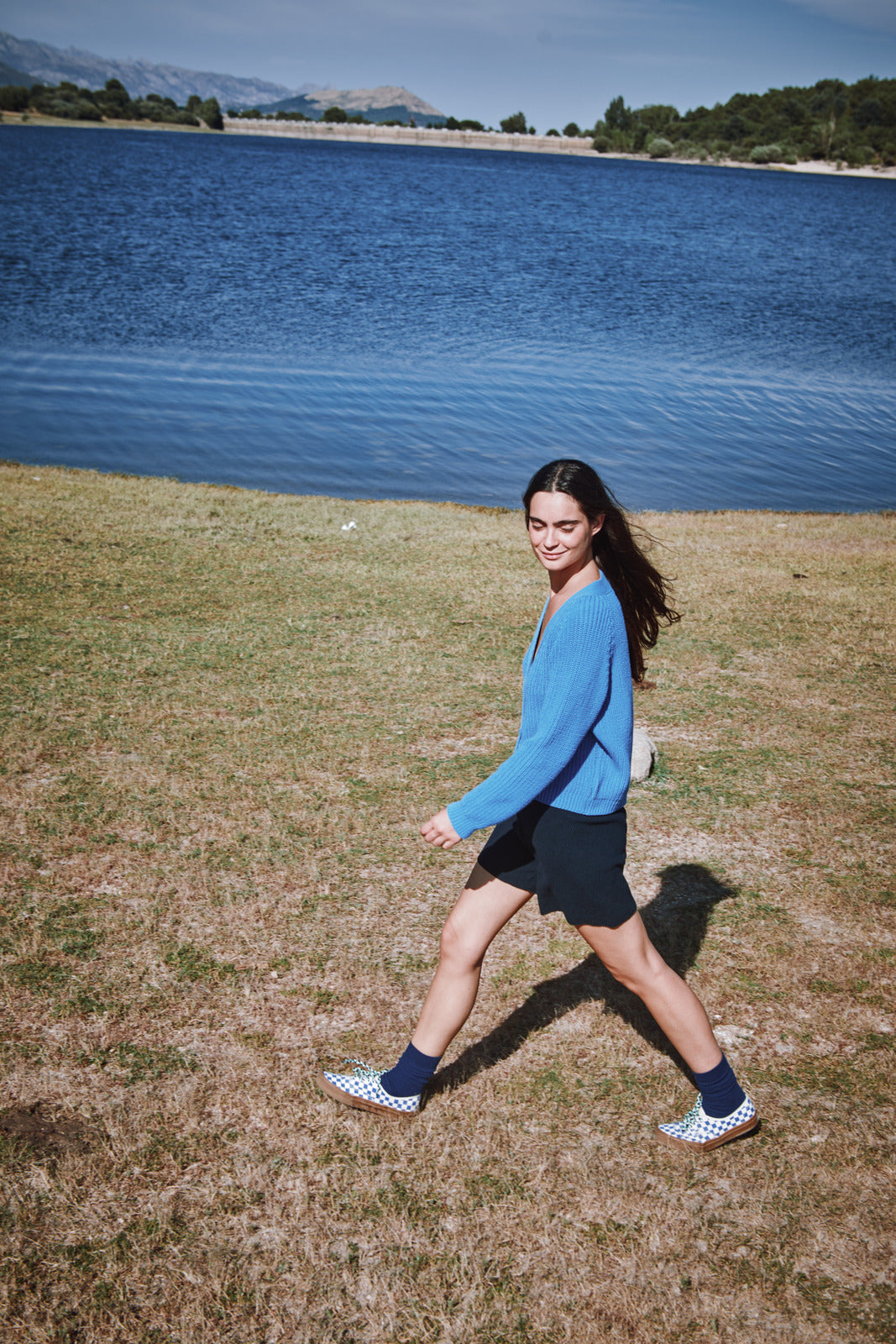 ANNA V-Neck Cardigan in Organic Cotton - Cyan Blue