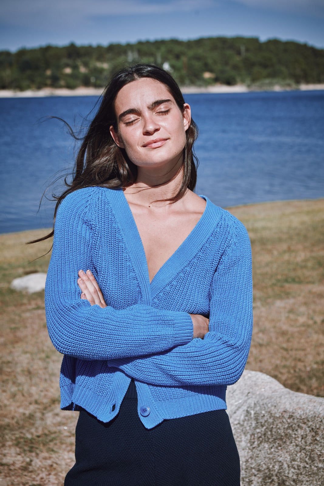 ANNA Cardigan in Cyan - 100% Organic Cotton - L'Envers