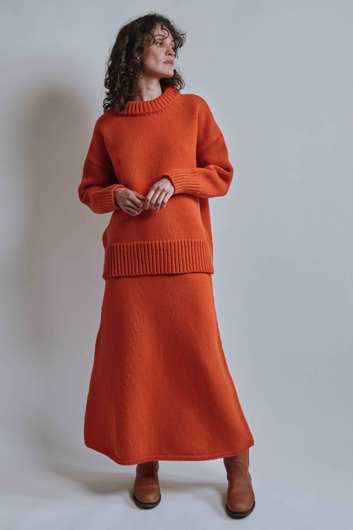 AUGUSTINE Flare Skirt in Merino Wool - Burnt Orange