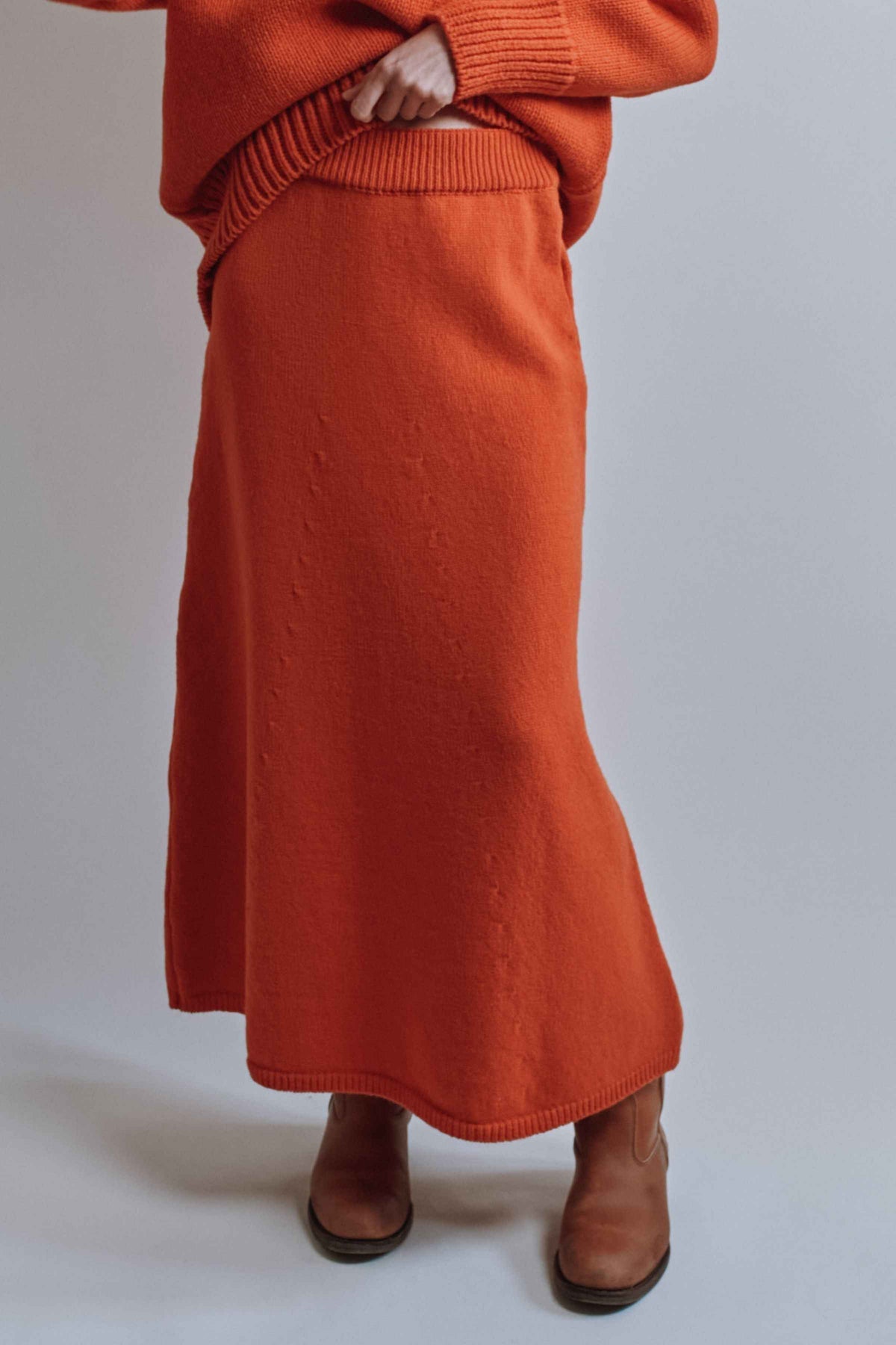 AUGUSTINE Flare Skirt in Merino Wool - Burnt Orange