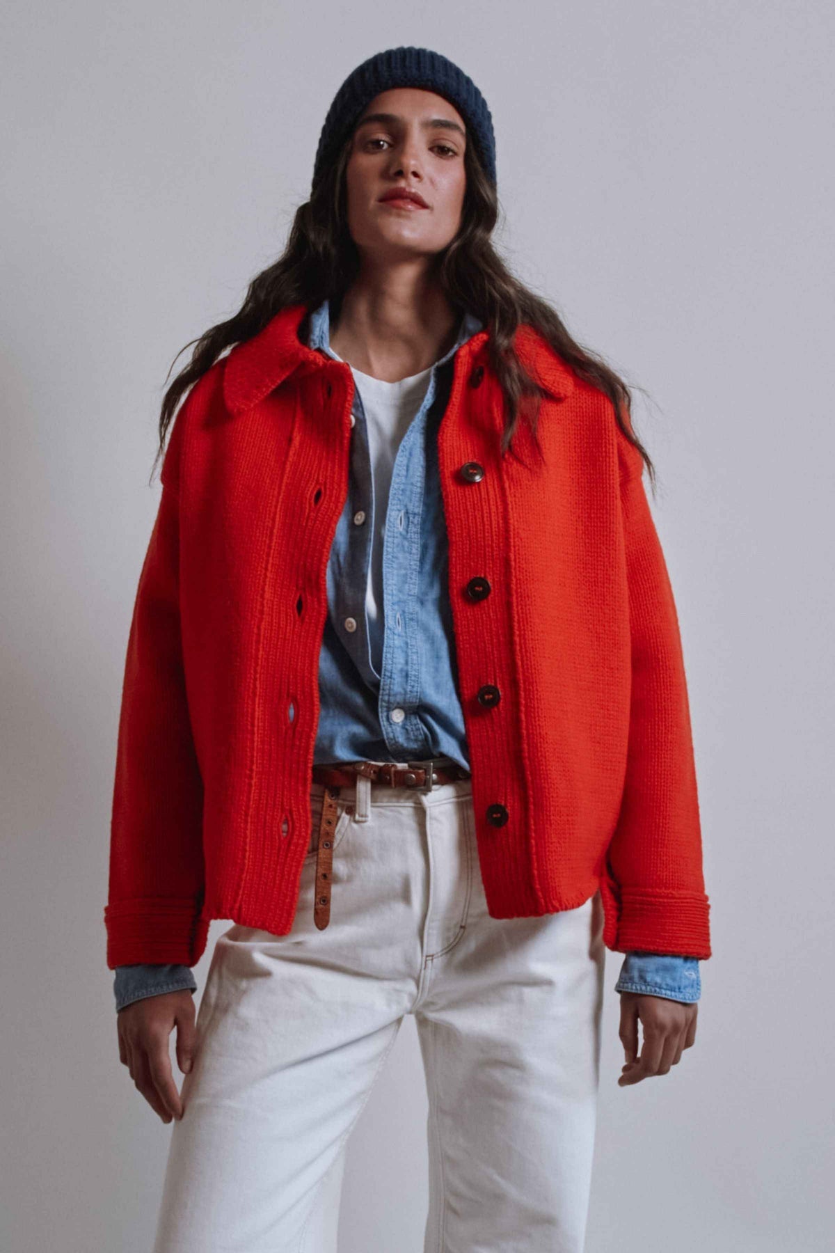 CALAMITY Knit Jacket in Merino Wool - Red