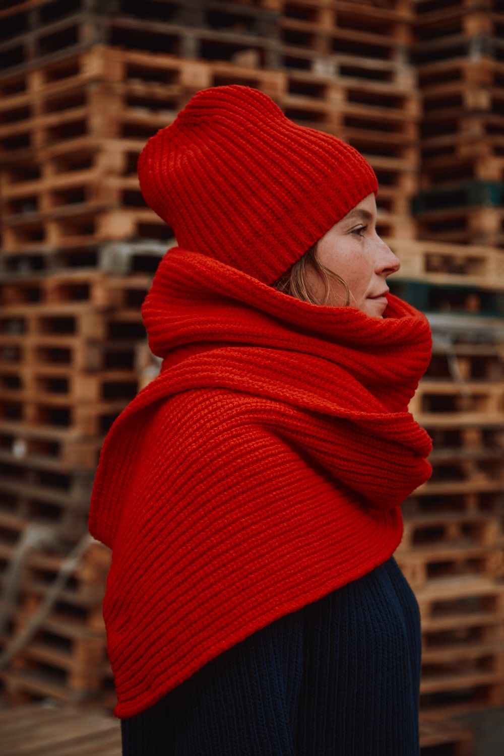 CAMILLE Long Scarf in Merino Wool - Red