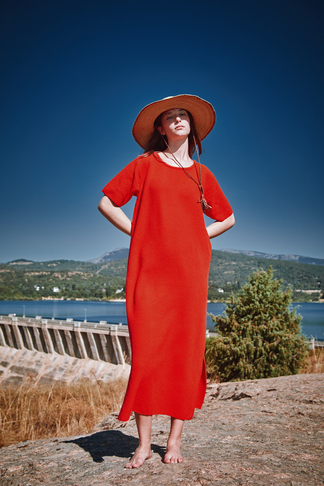 CARLA T-Shirt Dress in Organic Cotton - Red - L'ENVERS