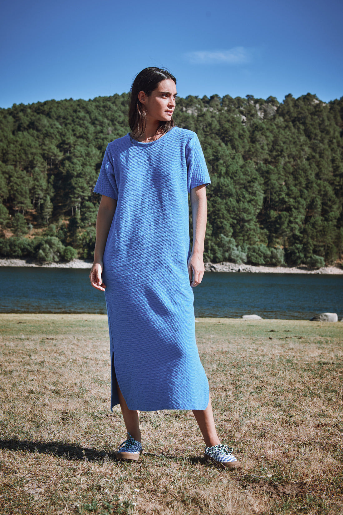 CARLA T-Shirt Dress in Organic Cotton - Cyan Blue