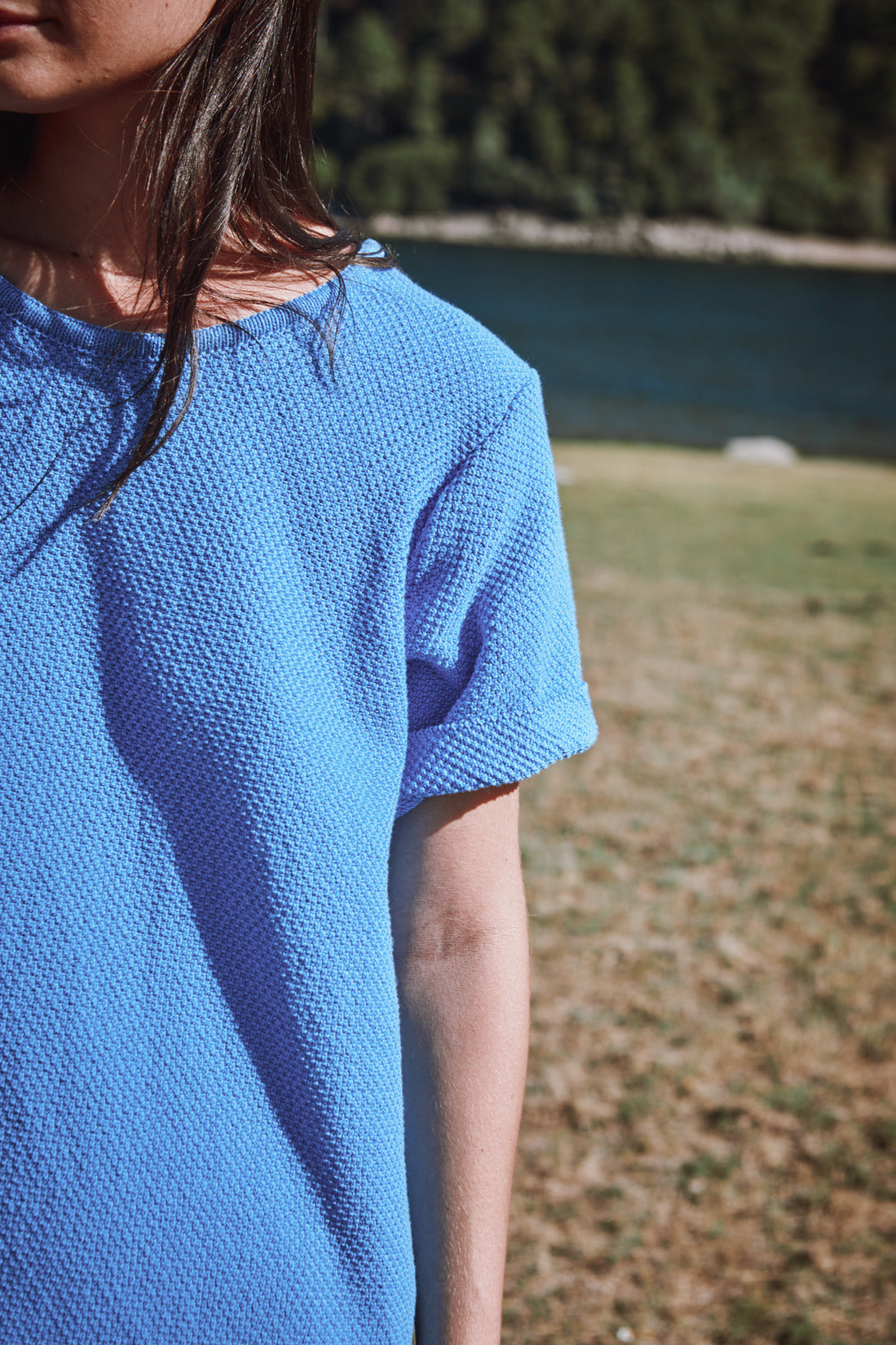 CARLA T-Shirt Dress in Organic Cotton - Cyan - L'ENVERS