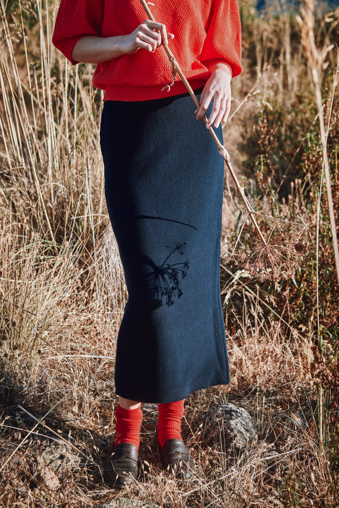 CECILE Midi Skirt in Organic Cotton - Navy