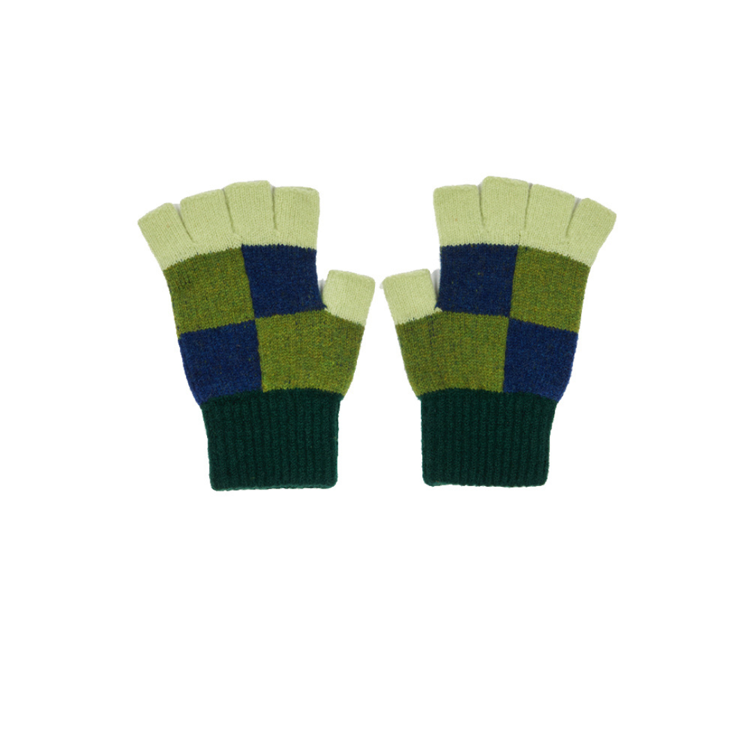 Check Fingerless Glove | Moss