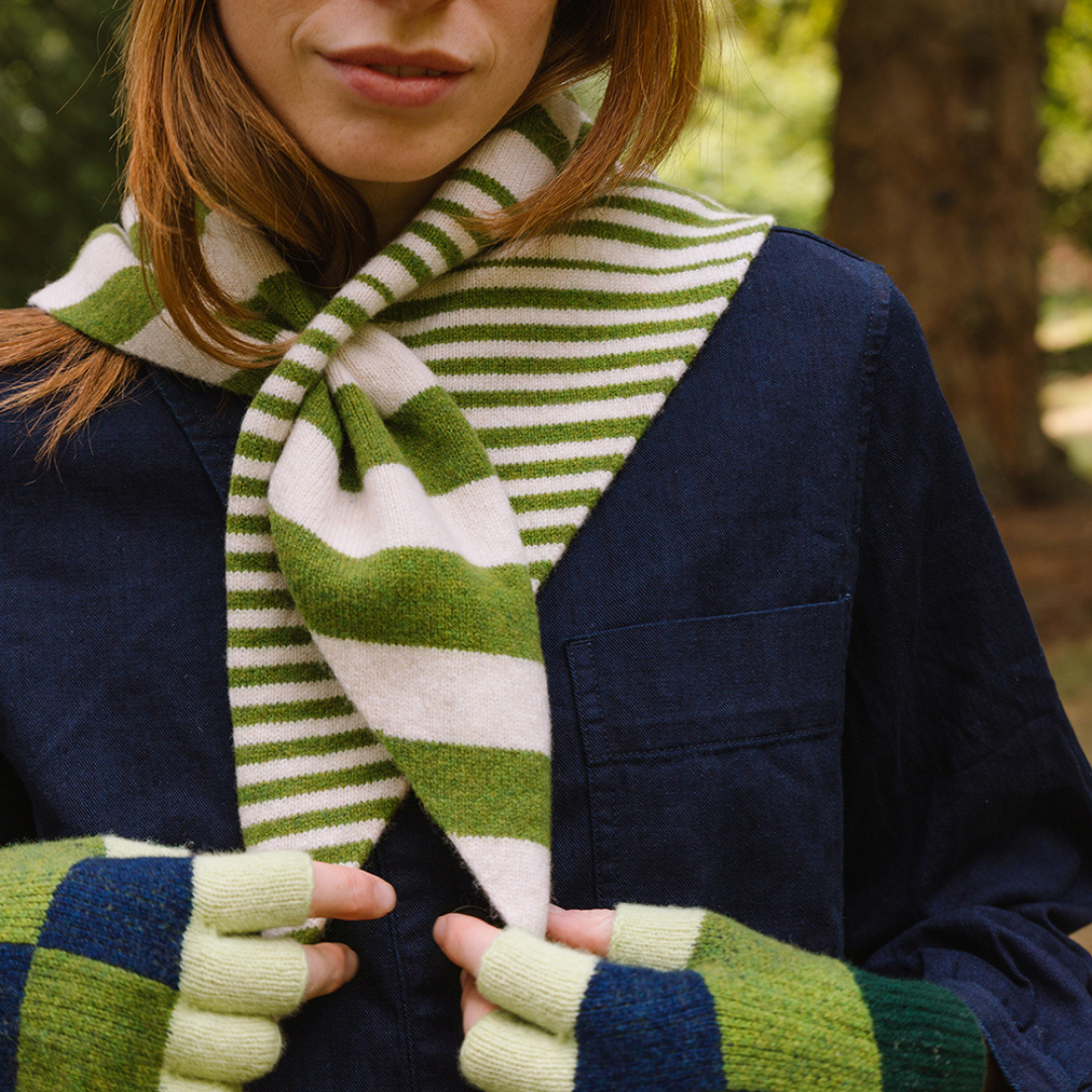 Check Fingerless Glove | Moss