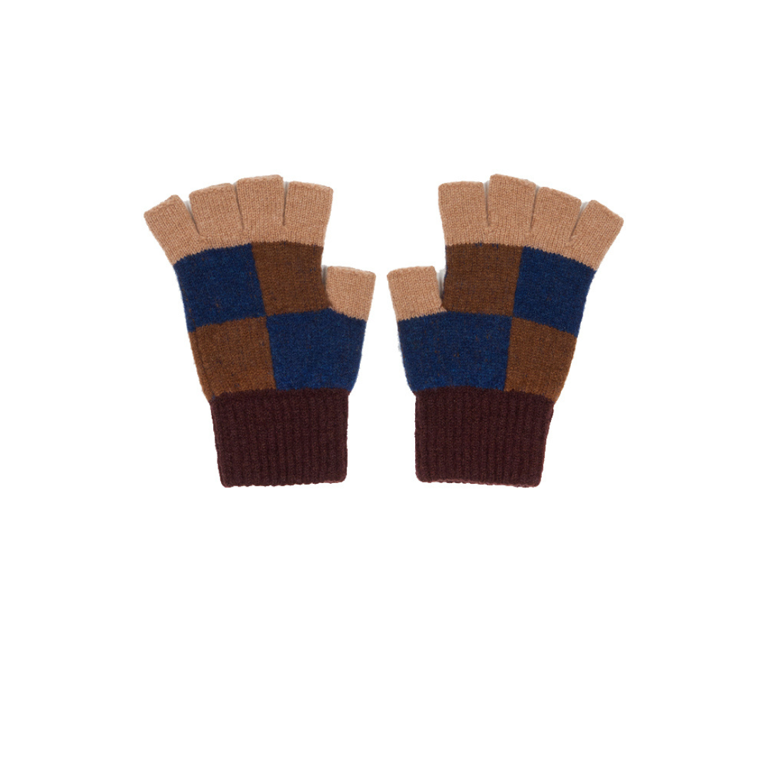 Check Fingerless Glove | Suede
