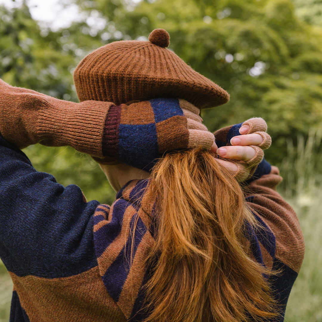 Check Fingerless Glove | Suede