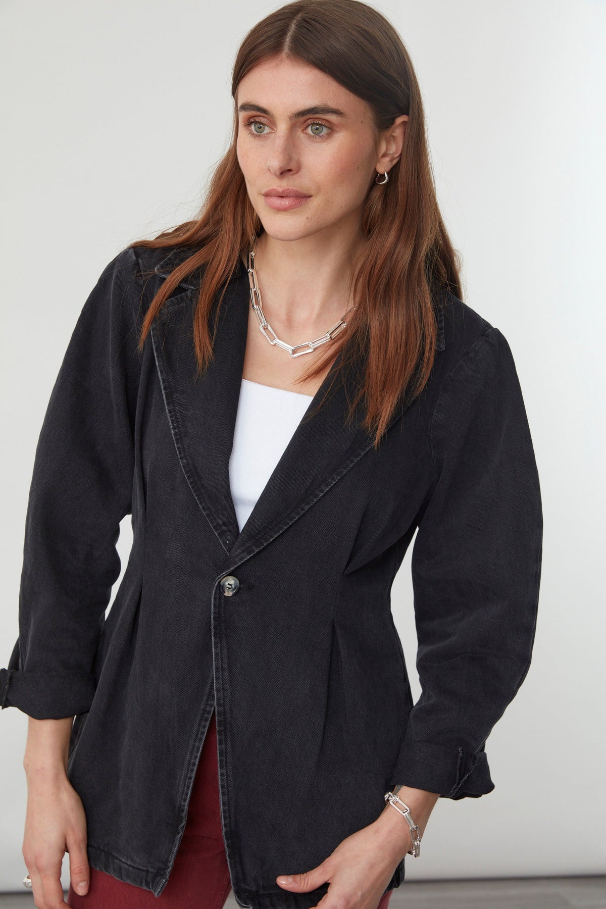 Bette Tailored Denim Jacket in Fairbanks - seventy + mochi