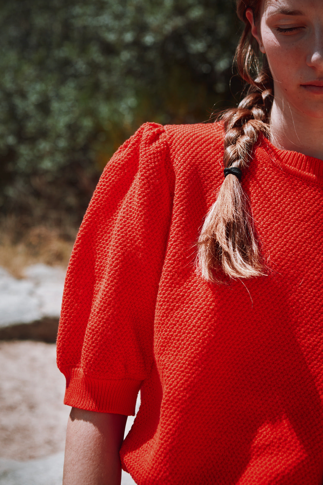 ELISABETH Puff-Sleeve Tee in Organic Cotton - Red - L'ENVERS