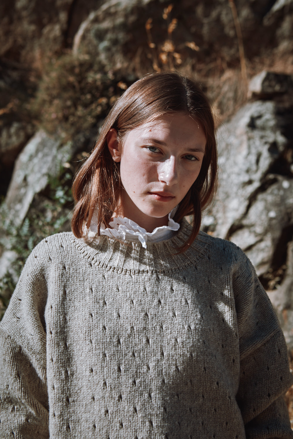 FAUSTINE Open-Weave Sweater in Merino Wool - Beige - L'ENVERS