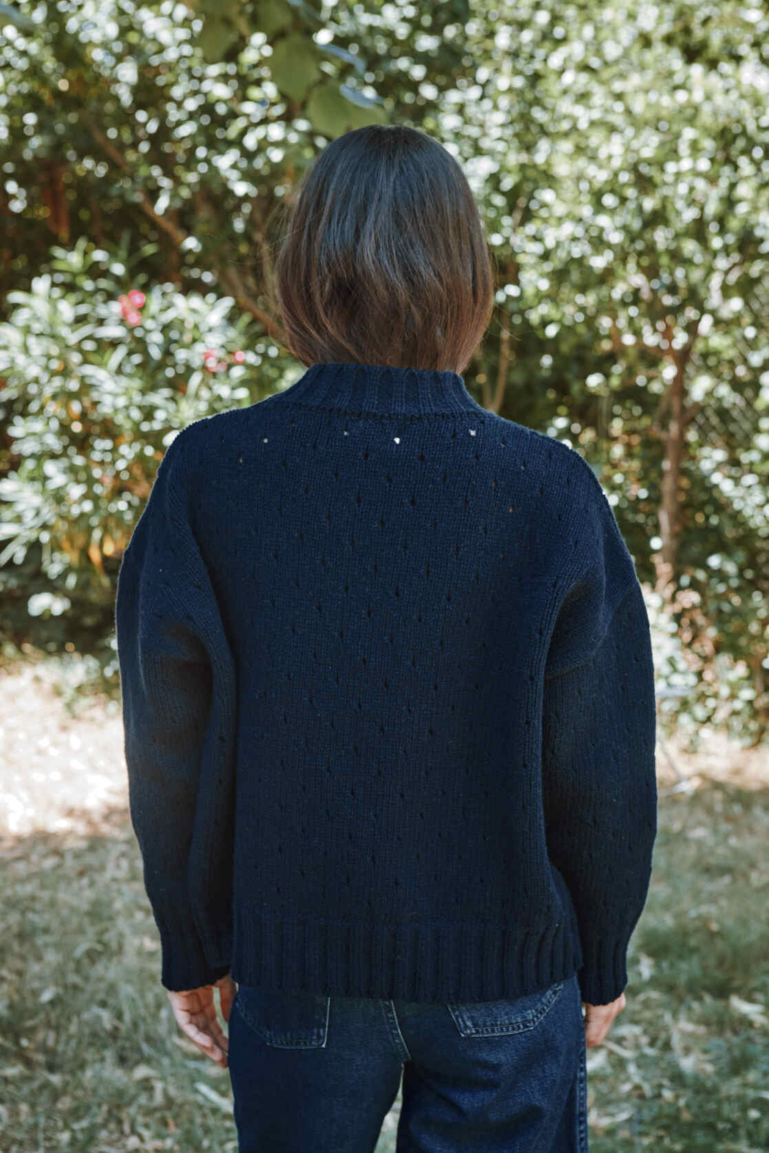 FAUSTINE Open-Weave Sweater in Merino Wool - Navy