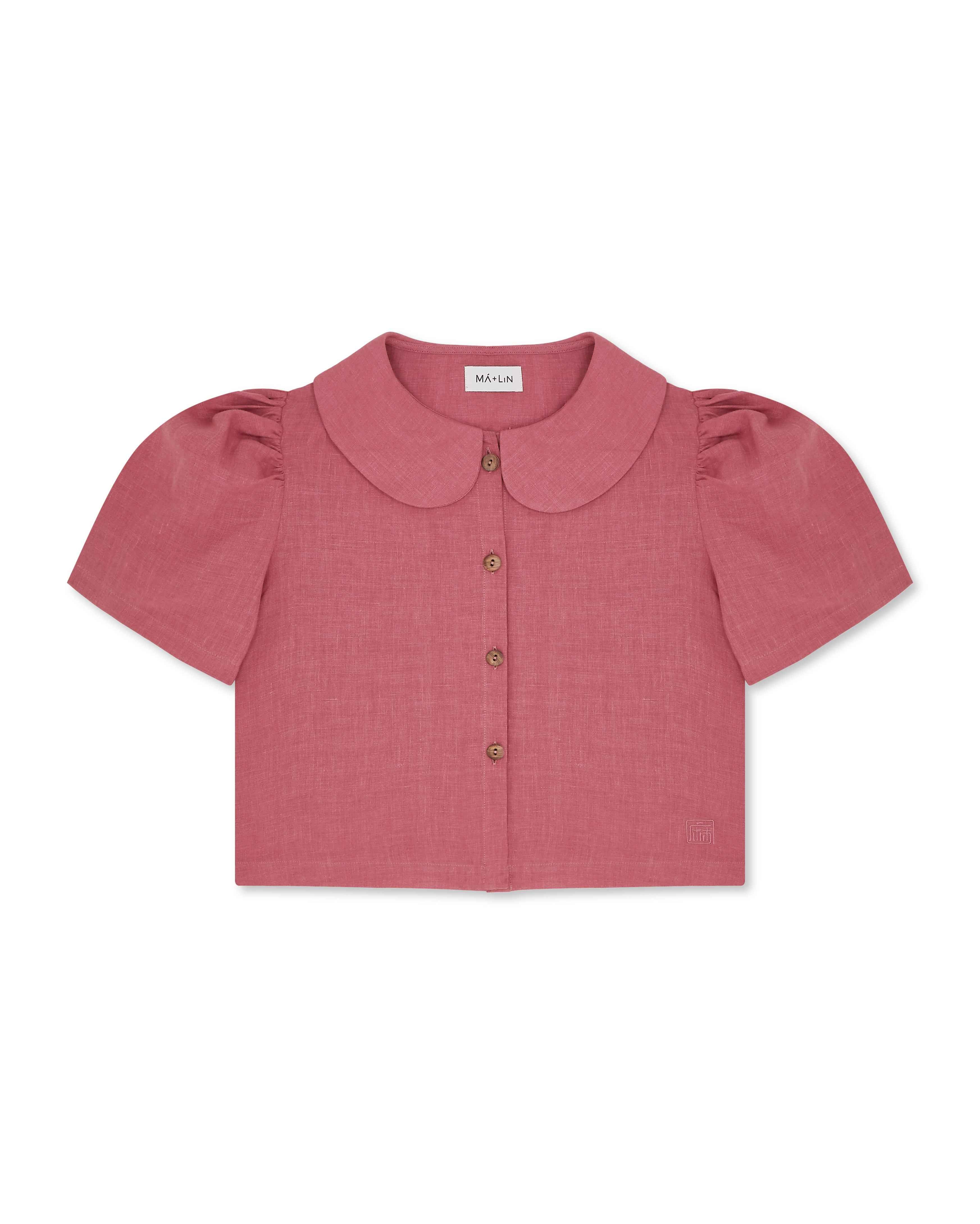 Frances Linen Cropped Blouse - Berry