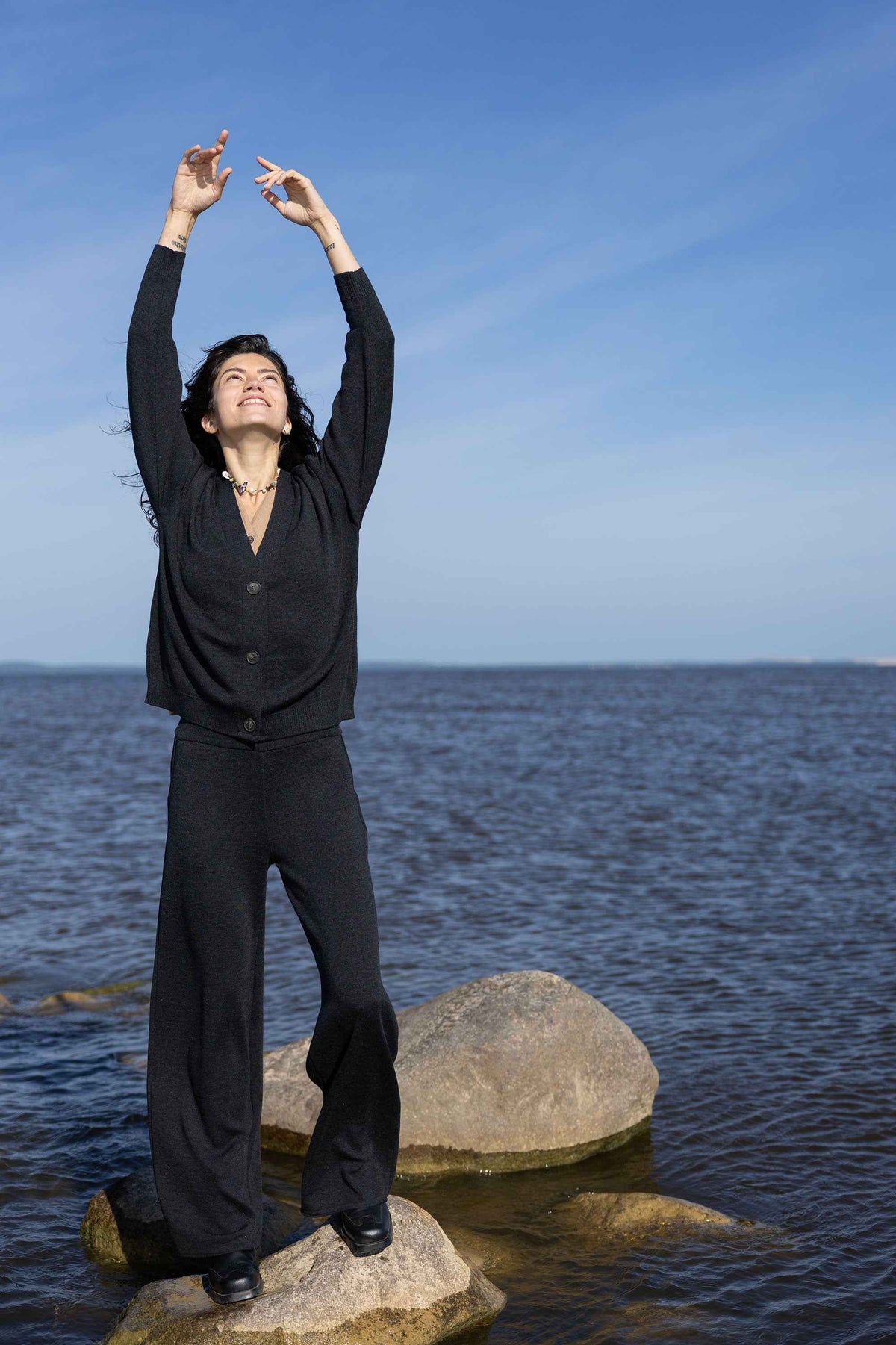 Bene 100% Merino Wide Pants Black Melange