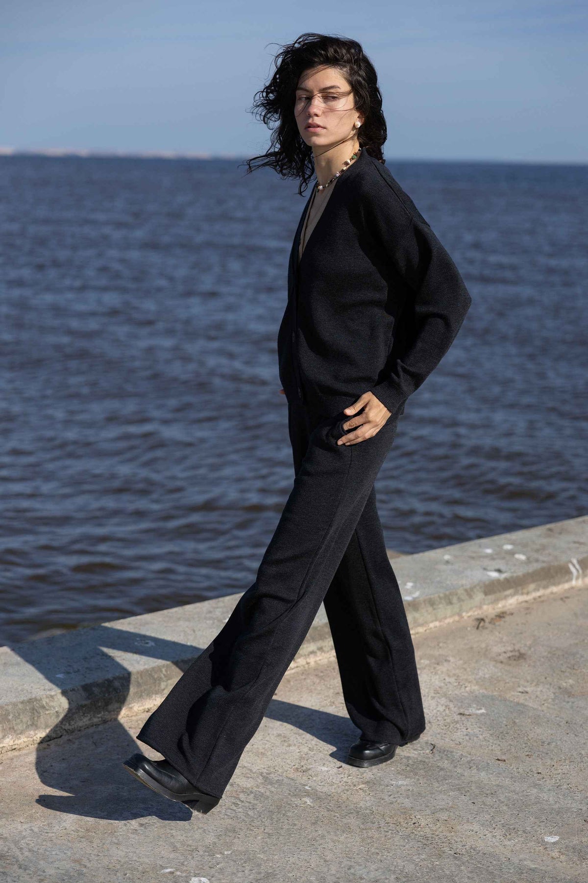 Bene 100% Merino Wide Pants Black Melange