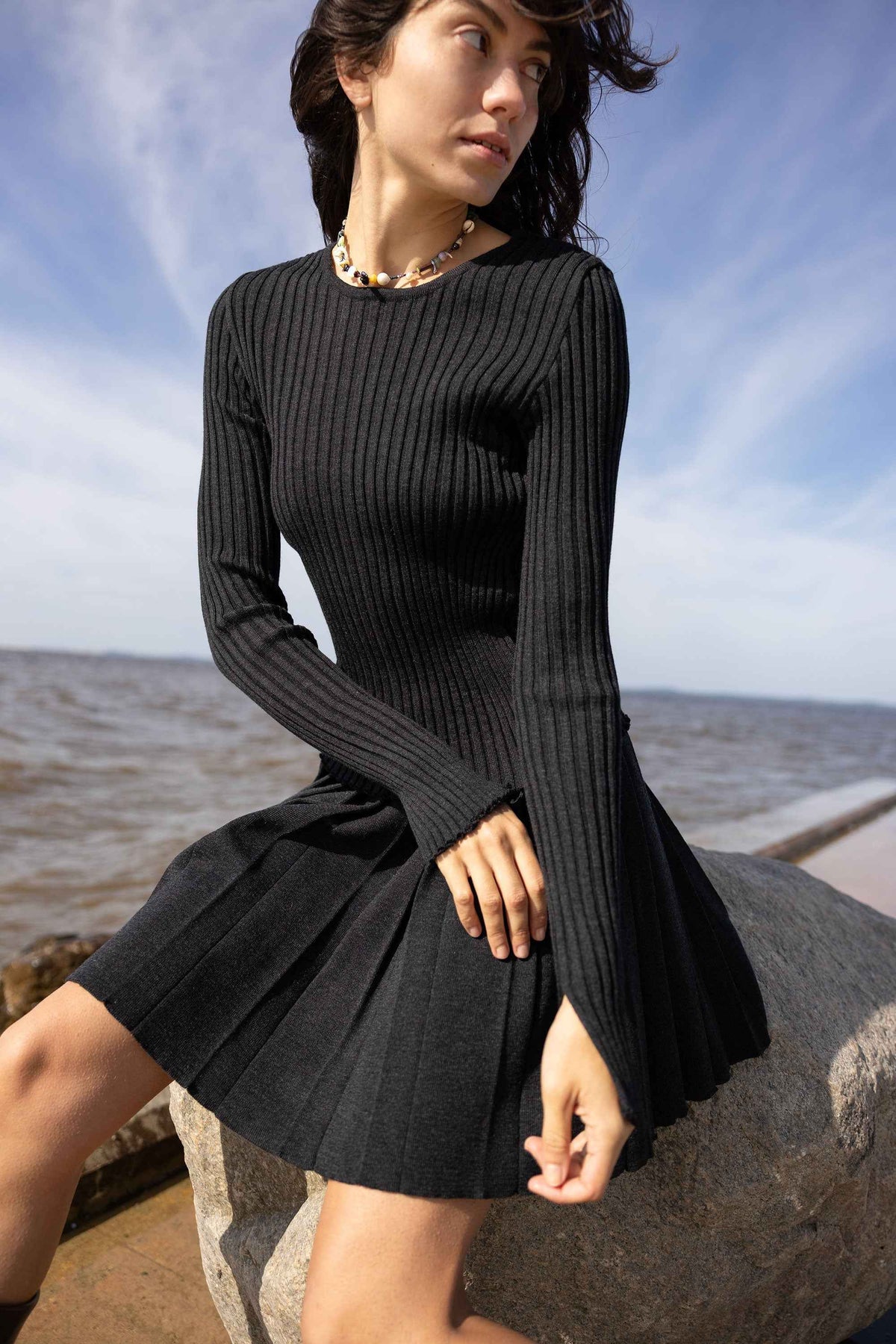 Brera 100% Merino Long-Sleeve Top Black Melange