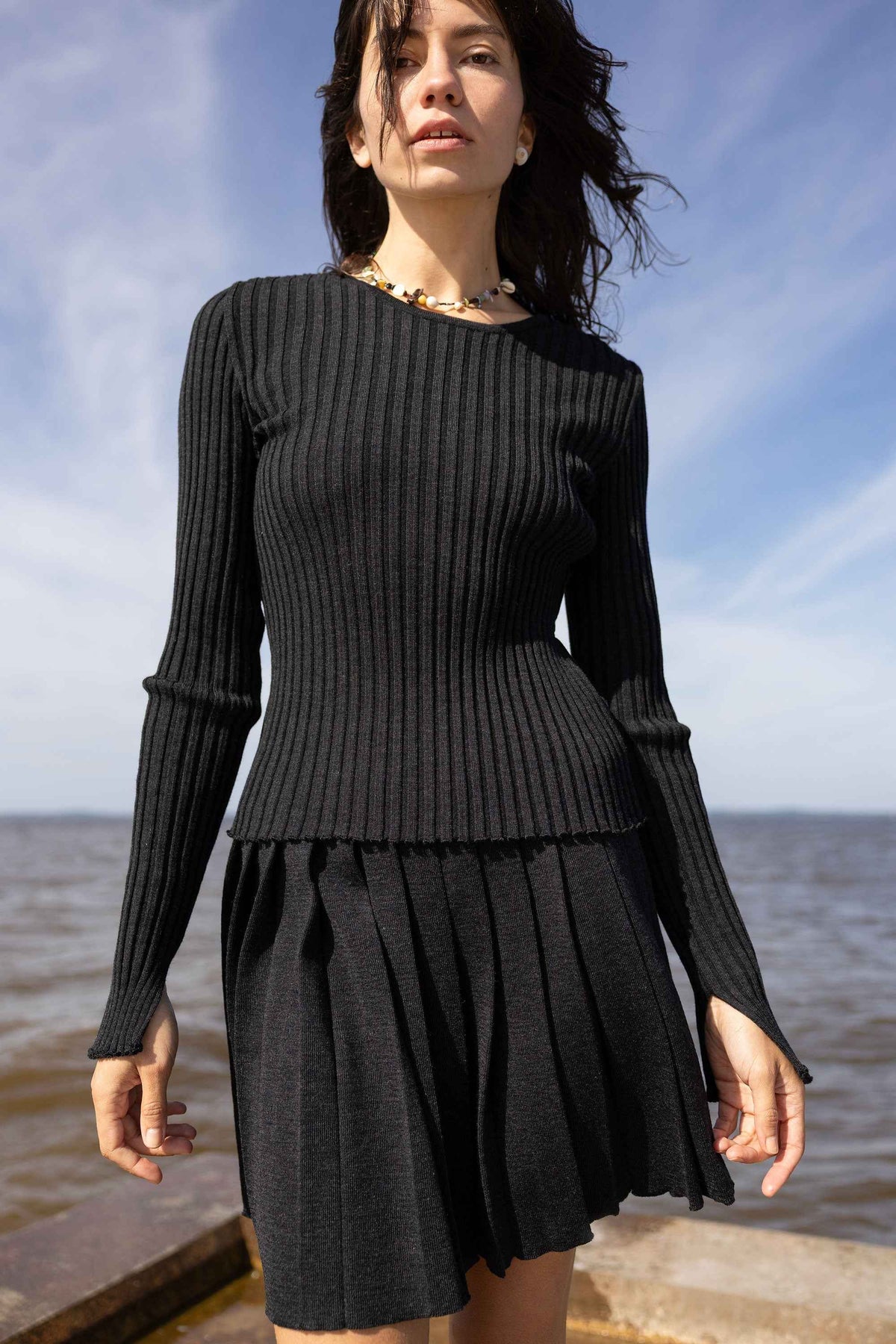 Brera 100% Merino Long-Sleeve Top Black Melange