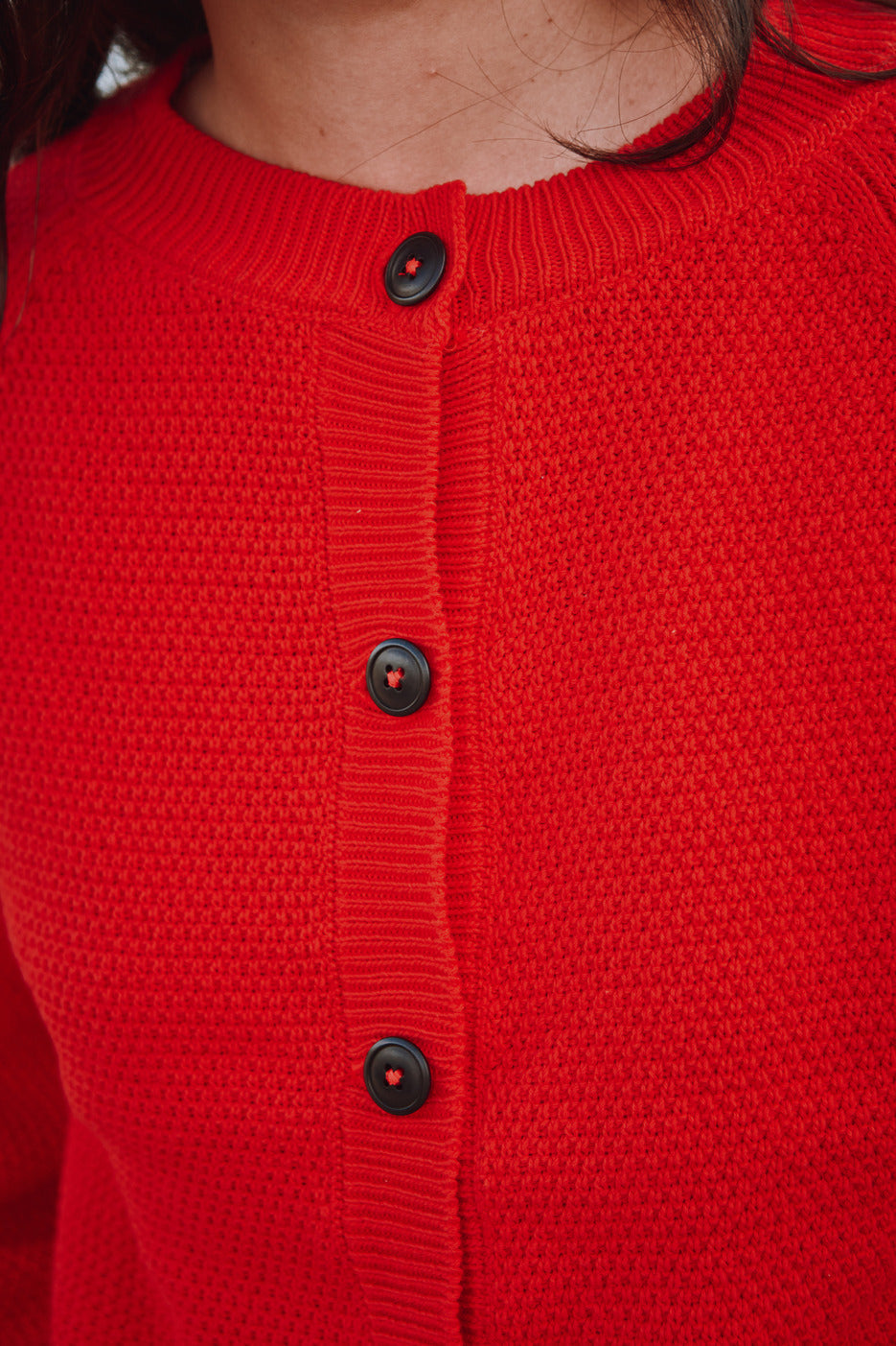 GABY Balloon-Sleeve Cardigan in Organic Cotton - Red