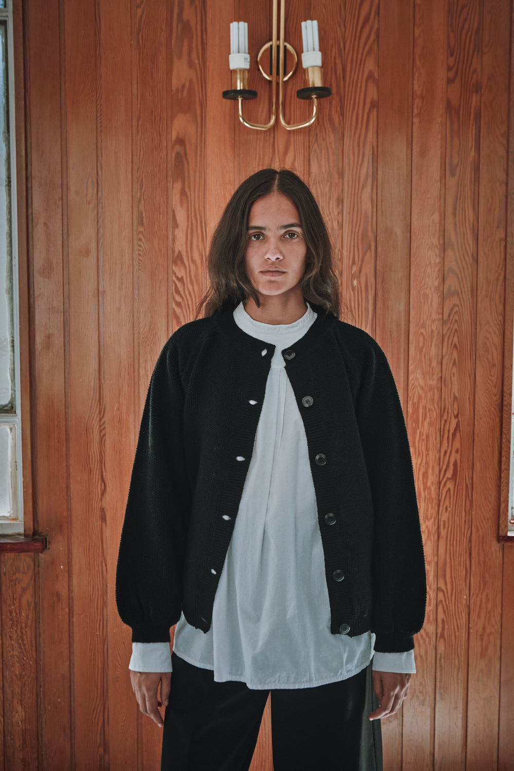 GABY Balloon-Sleeve Cardigan in Merino Wool - Black