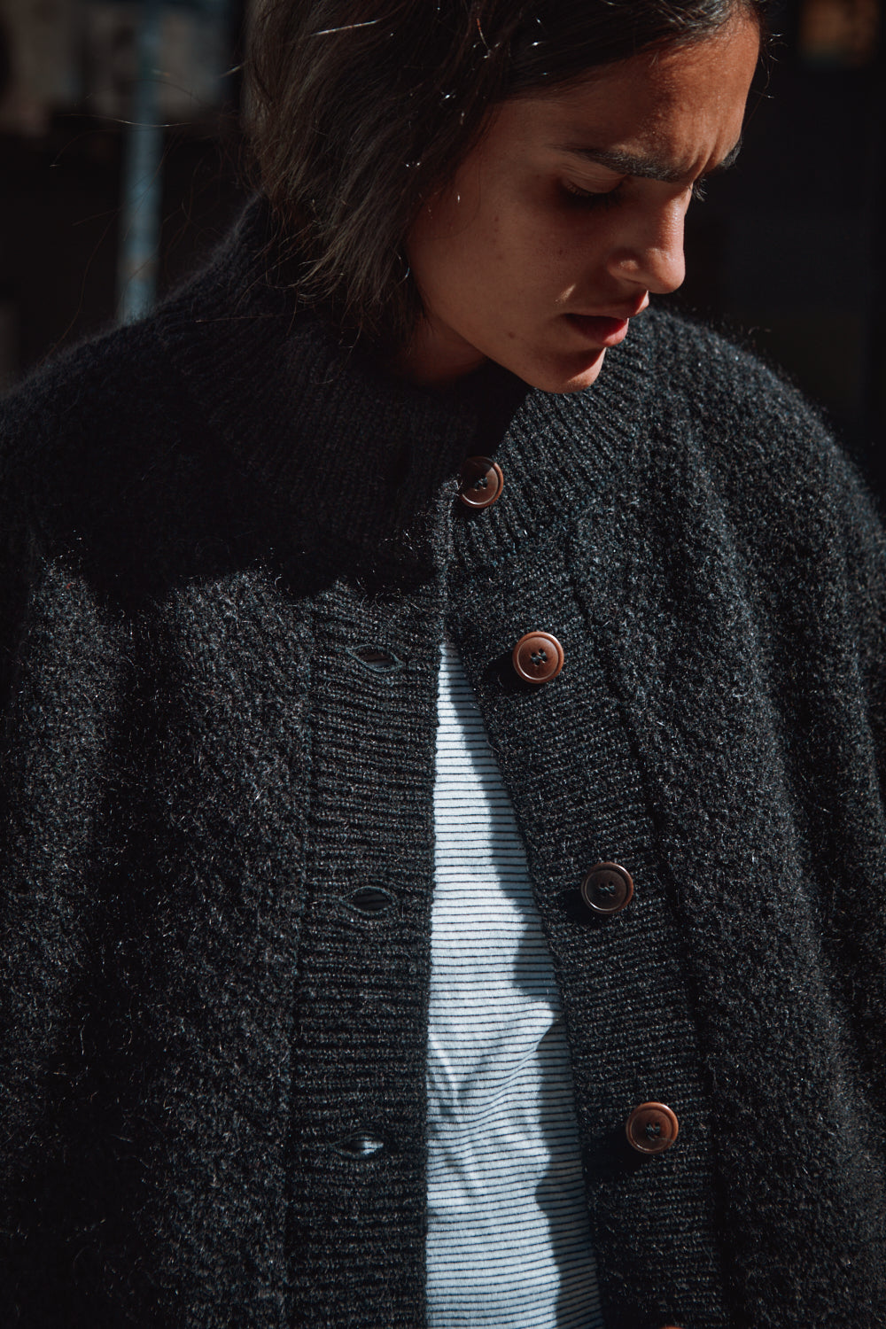 GEORGE High-Neck Cardigan Jacket in Merino-Mohair Wool - Black