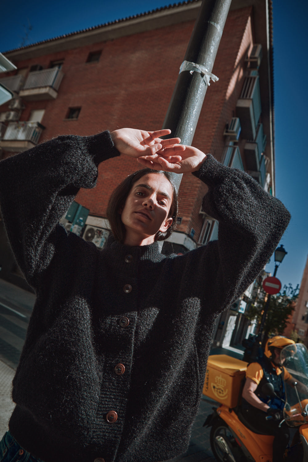 GEORGE High-Neck Cardigan Jacket in Merino-Mohair Wool - Black