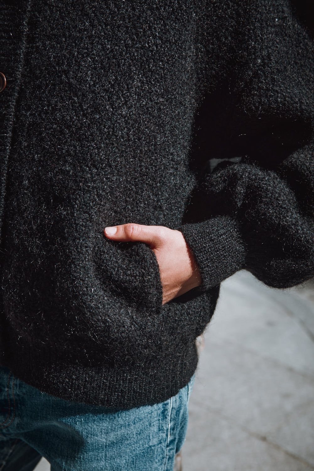 GEORGE High-Neck Cardigan Jacket in Merino-Mohair Wool - Black