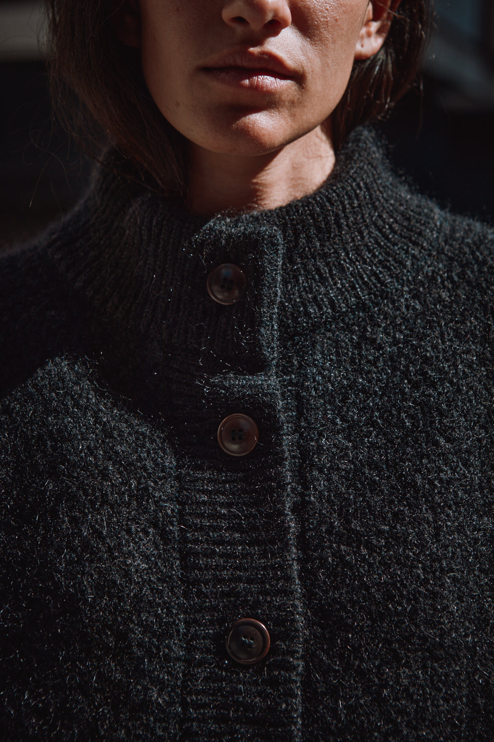 GEORGE High-Neck Cardigan Jacket in Merino-Mohair Wool - Black