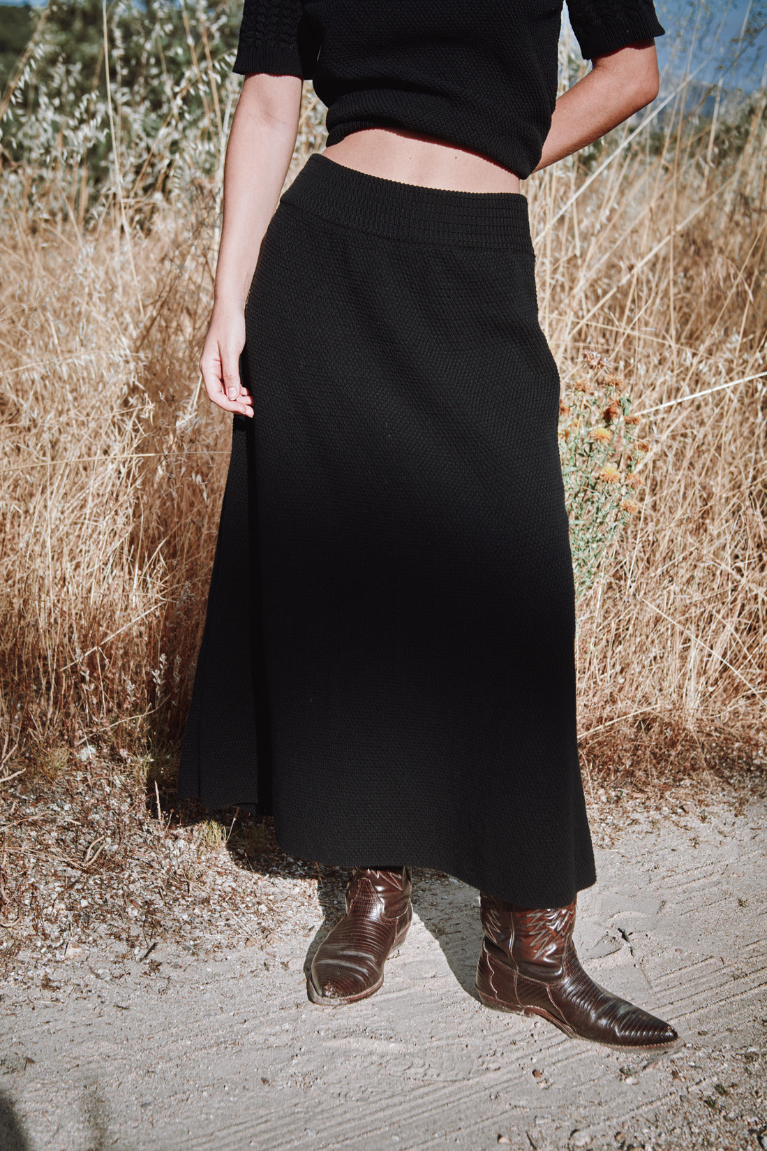 GILDA Long Skirt in Organic Cotton - Black - L'ENVERS