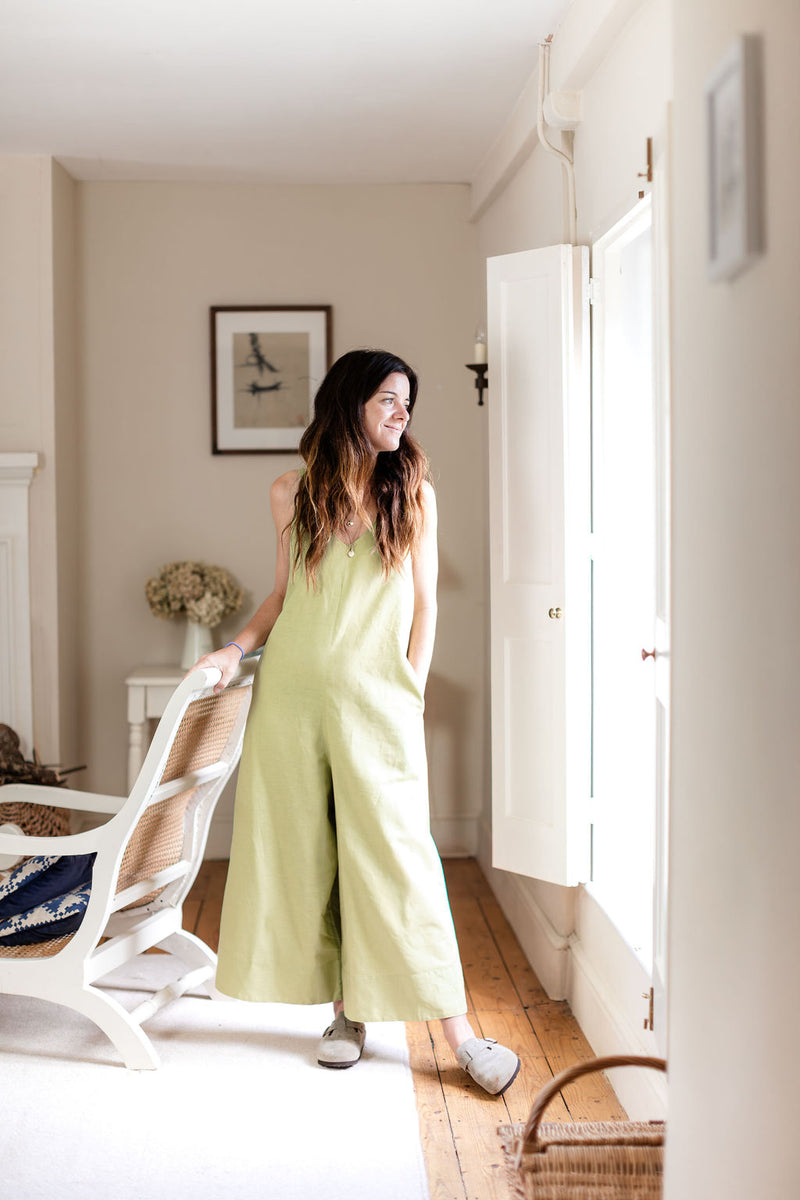 Wild Clouds X Gather & See Pear Green Linen Culotte Jumpsuit