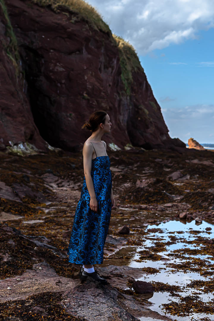 blue brocade dress 2023