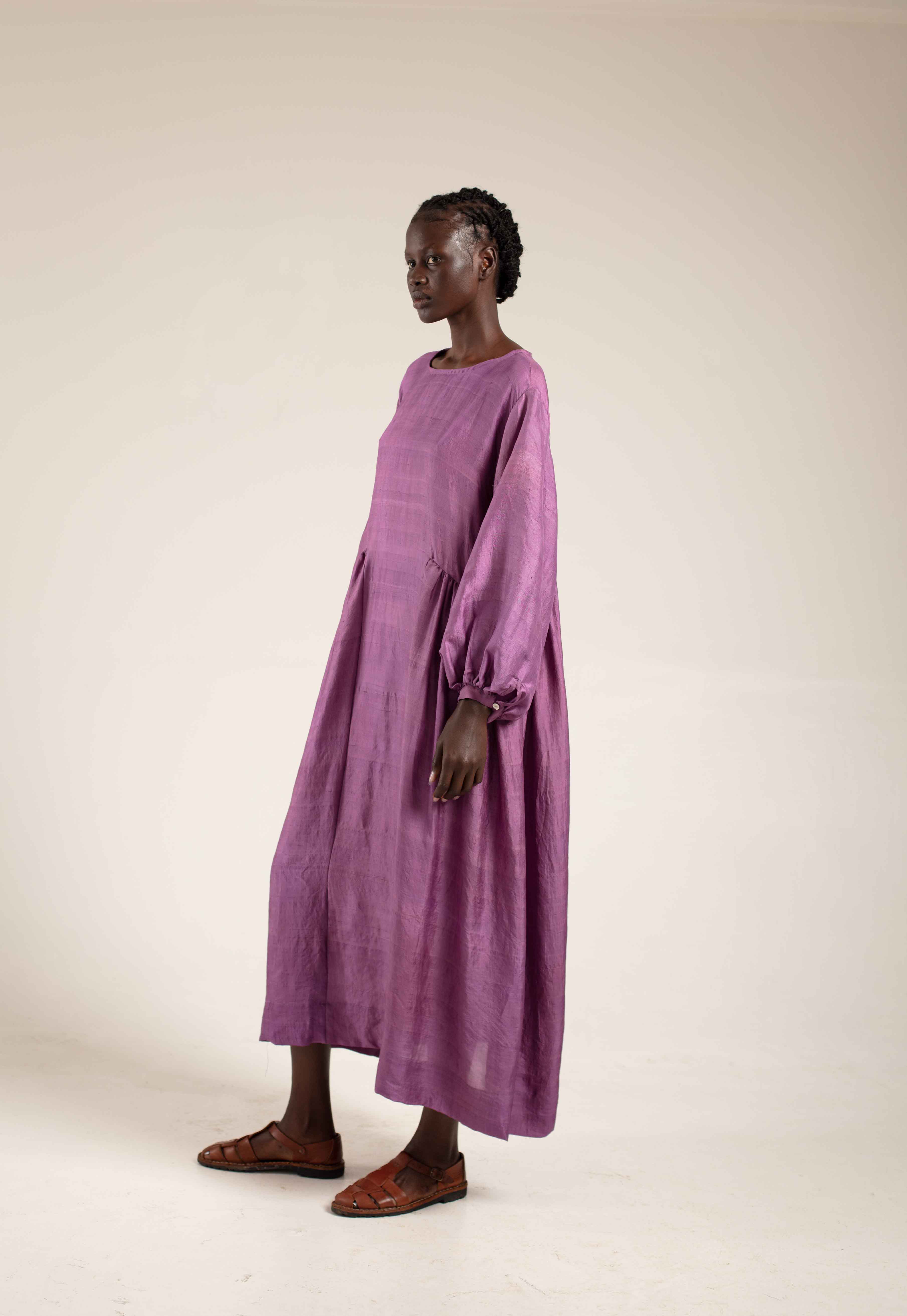 Handloom silk Balloon dress - lilac