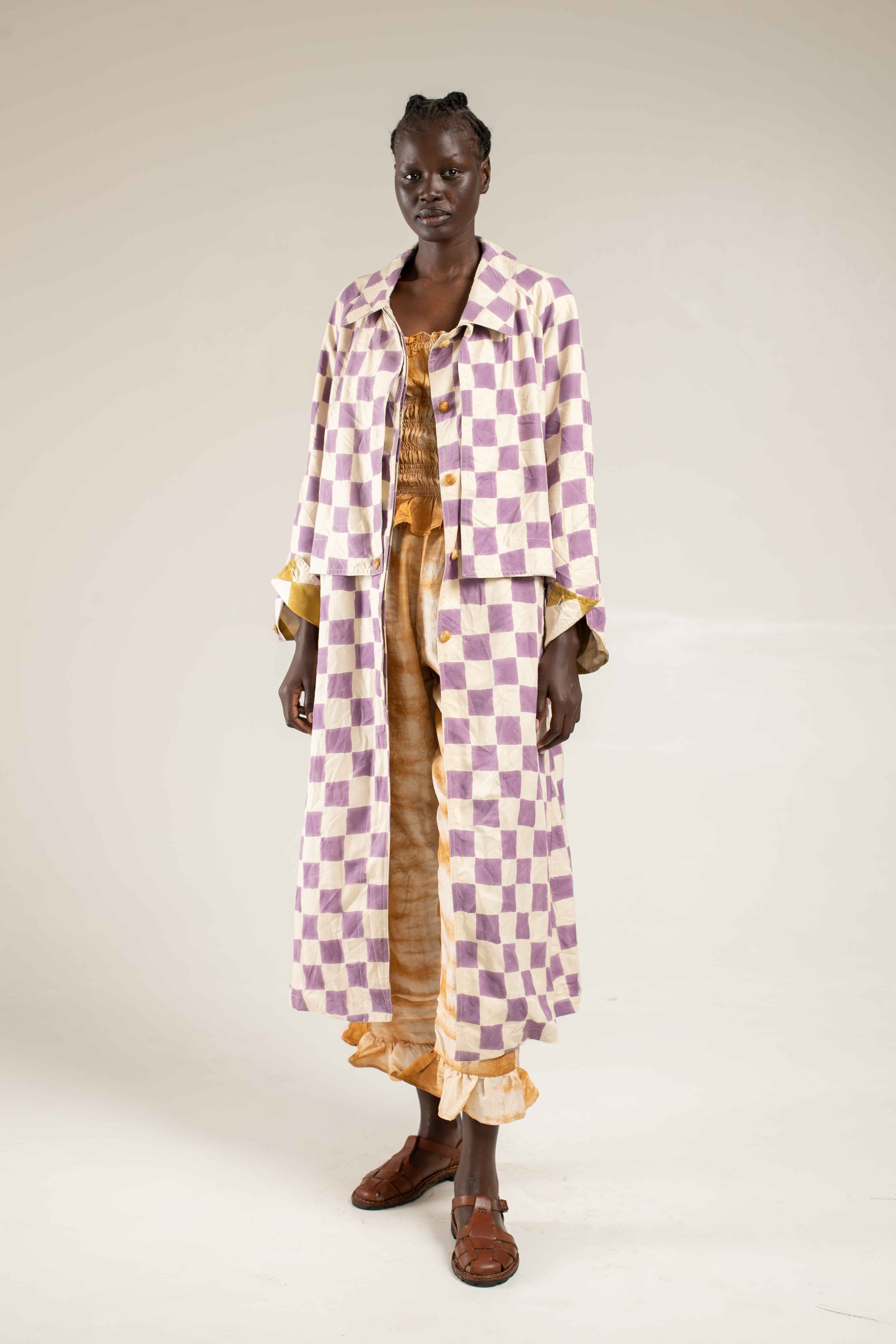 Woodblock printed Trenchcoat - Lilac check