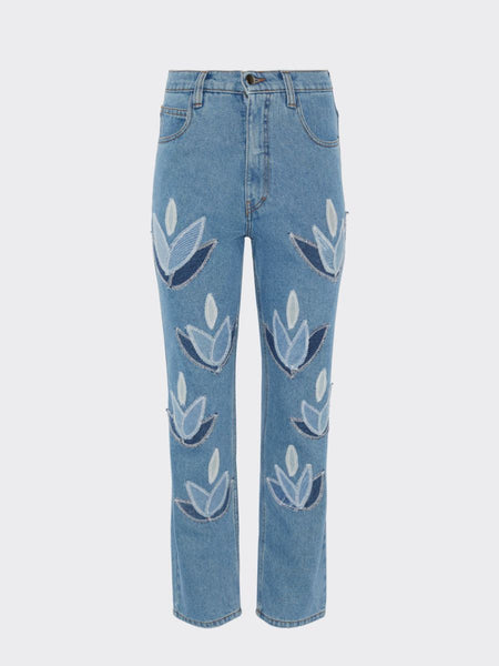 High Waisted Organic Mom Fit Denim Leaf Jeans