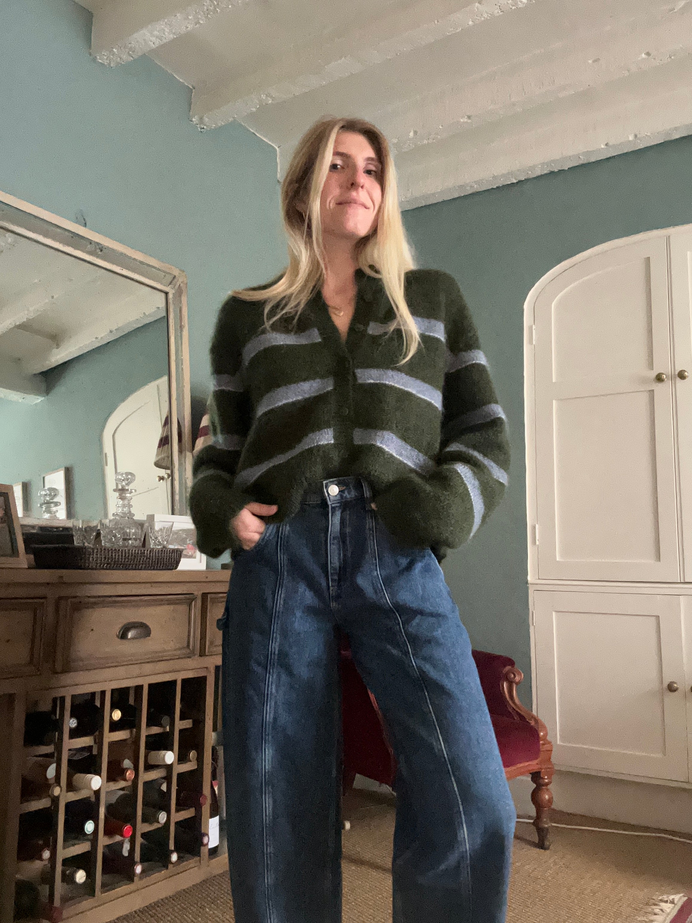 Stripe Cardigan - Ivy Green