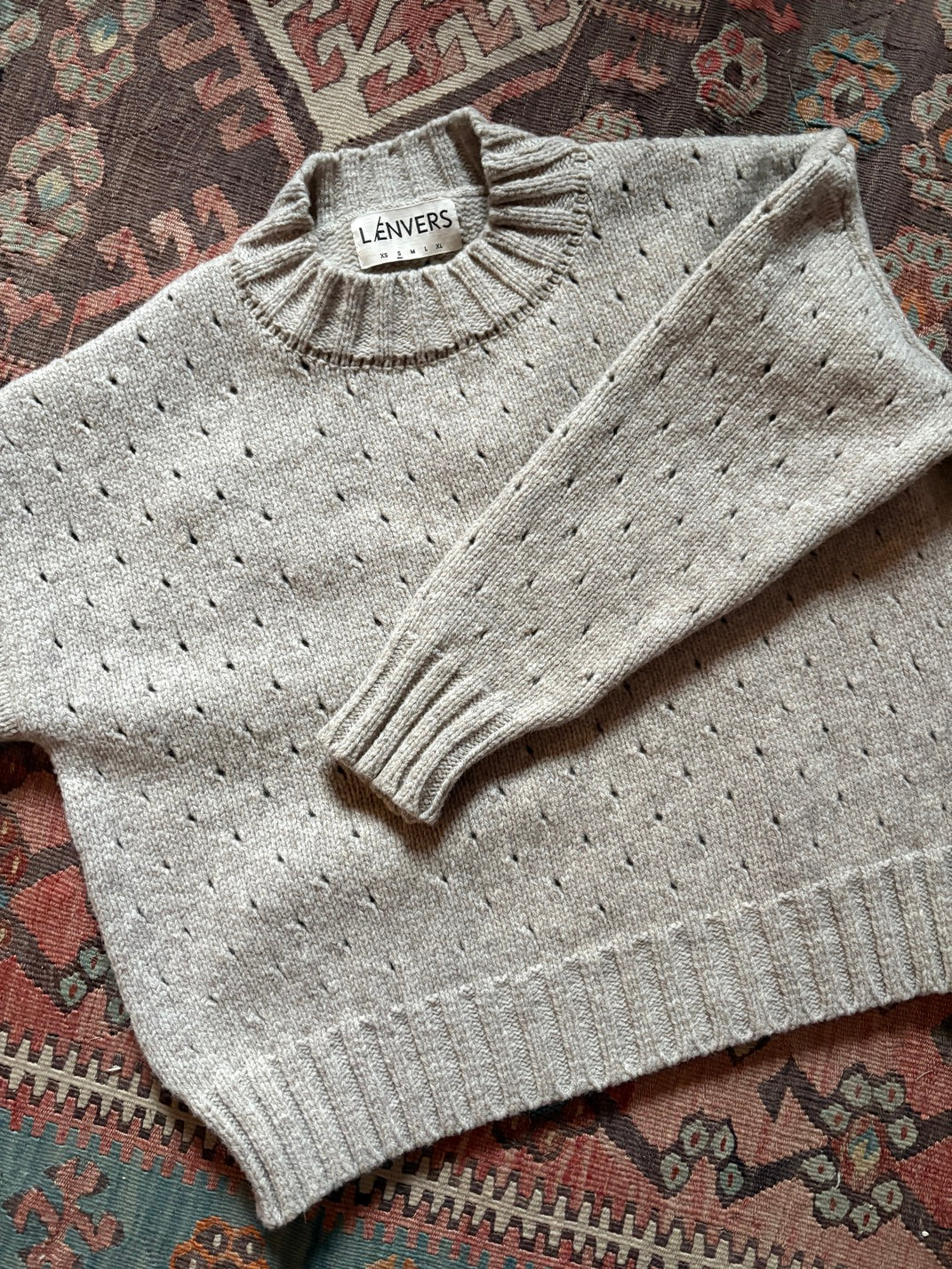 FAUSTINE Open-Weave Sweater in Merino Wool - Beige