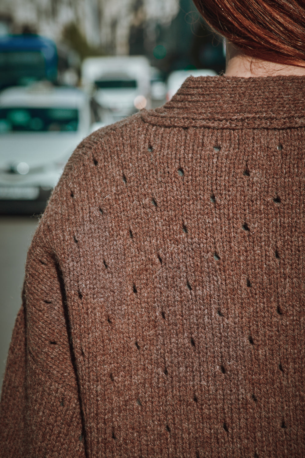 KATRINA Open Weave Cardigan in Merino Wool - Chocolate